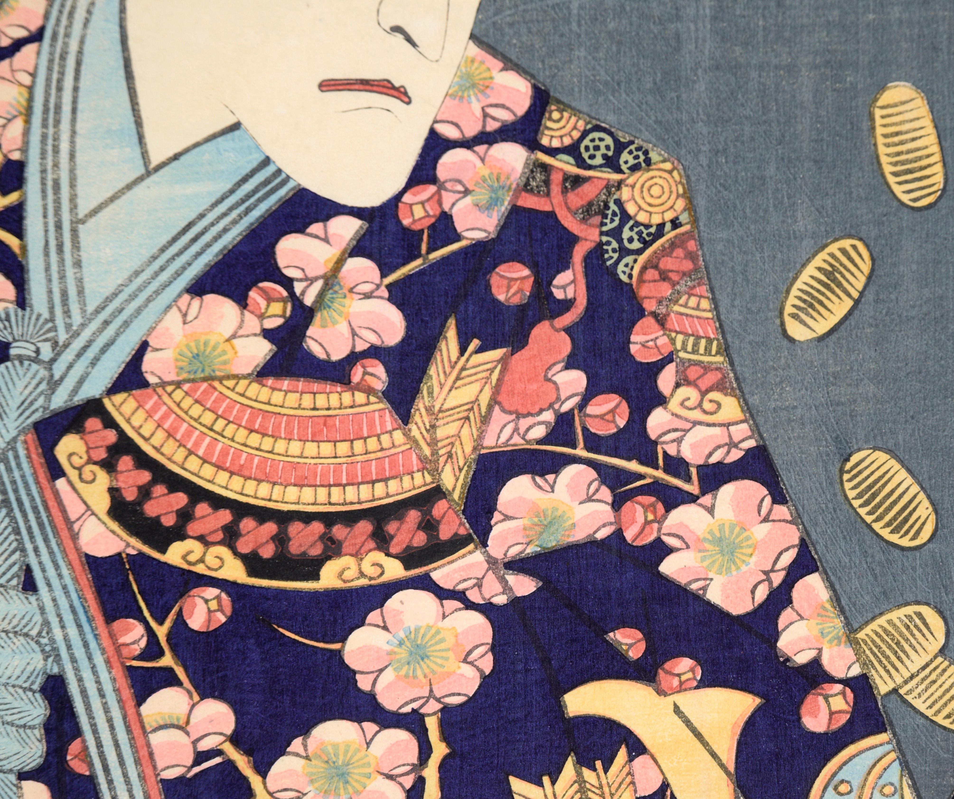 The Samurai Genta Kajiwara – japanisches Holzschnitt- Diptychon in Tinte auf Papier im Angebot 5
