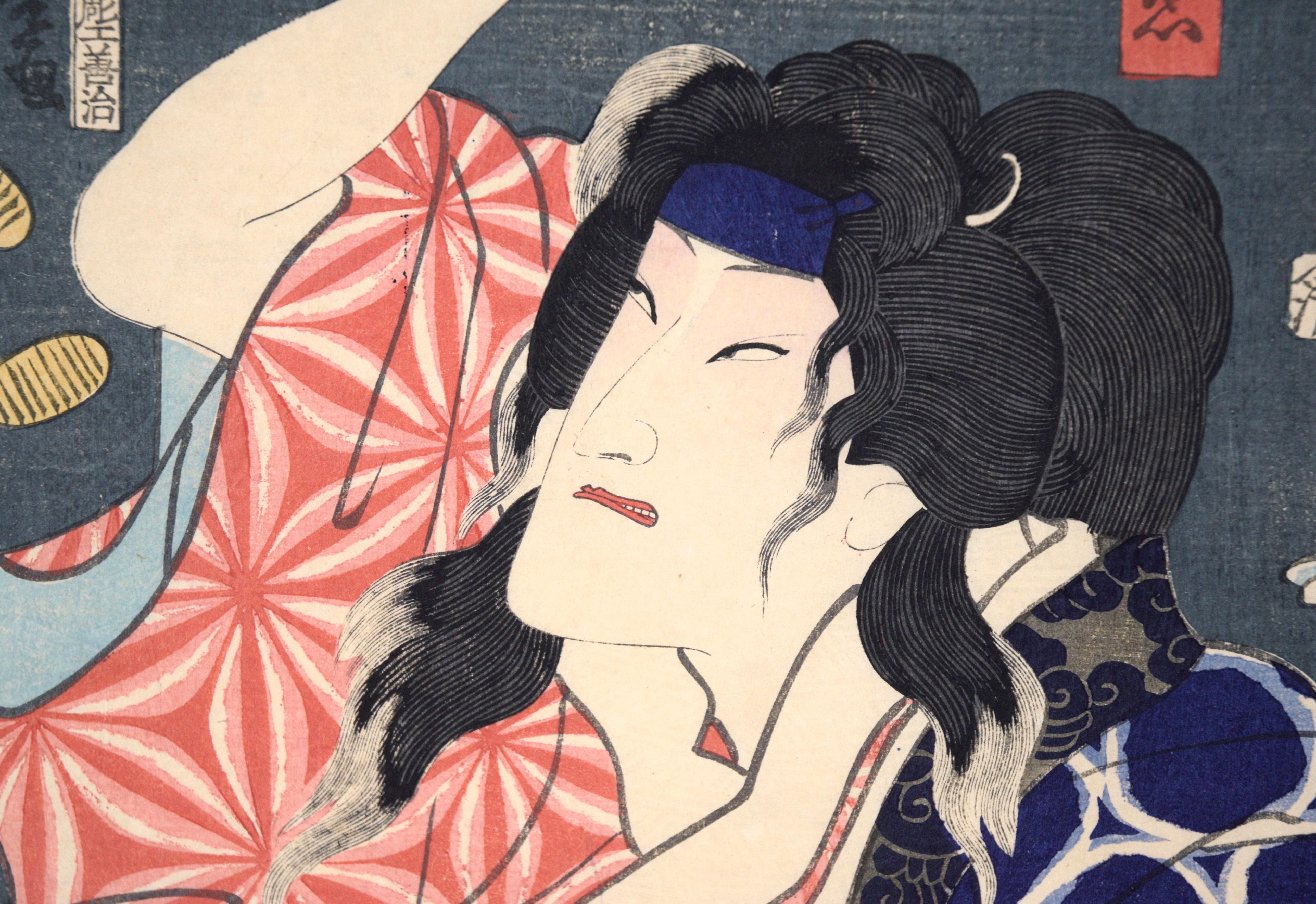 The Samurai Genta Kajiwara – japanisches Holzschnitt- Diptychon in Tinte auf Papier im Angebot 11