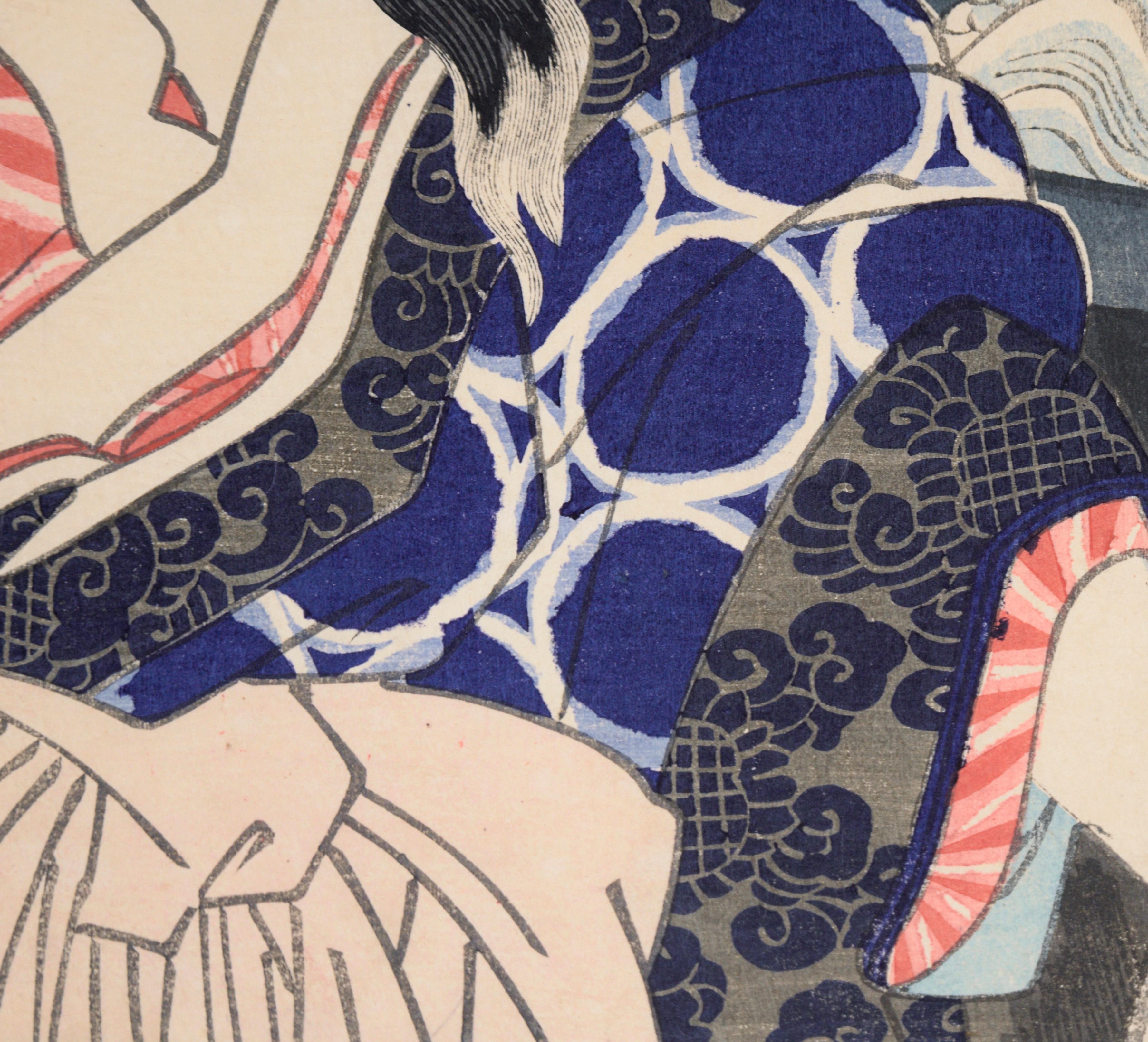 The Samurai Genta Kajiwara – japanisches Holzschnitt- Diptychon in Tinte auf Papier im Angebot 14