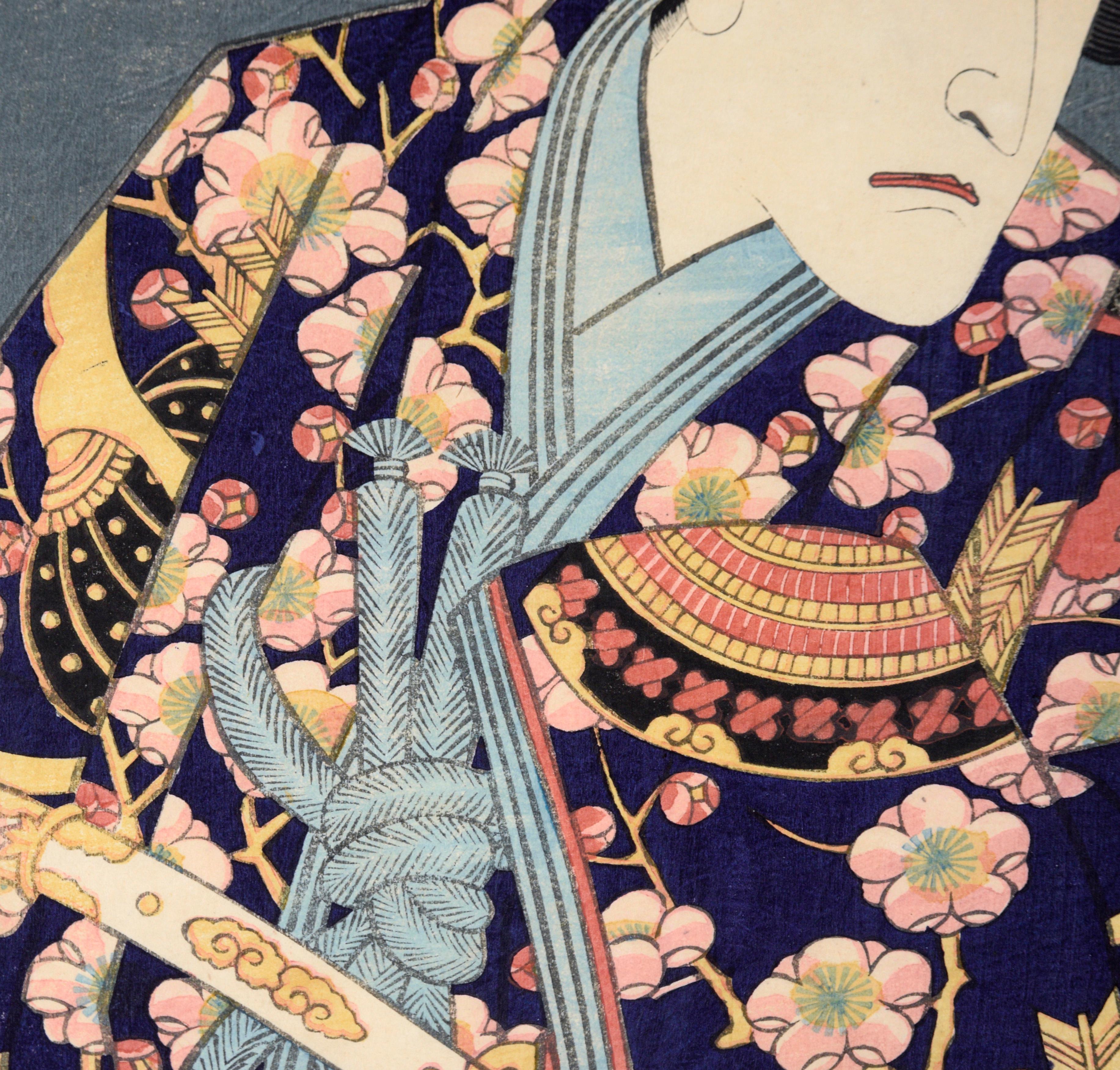 The Samurai Genta Kajiwara – japanisches Holzschnitt- Diptychon in Tinte auf Papier im Angebot 3