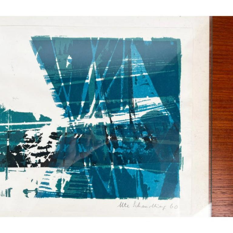 Mid-Century moderno Ute Schmolling, Seglerhafen 32/100, 1960, Linocut, incorniciato in vendita