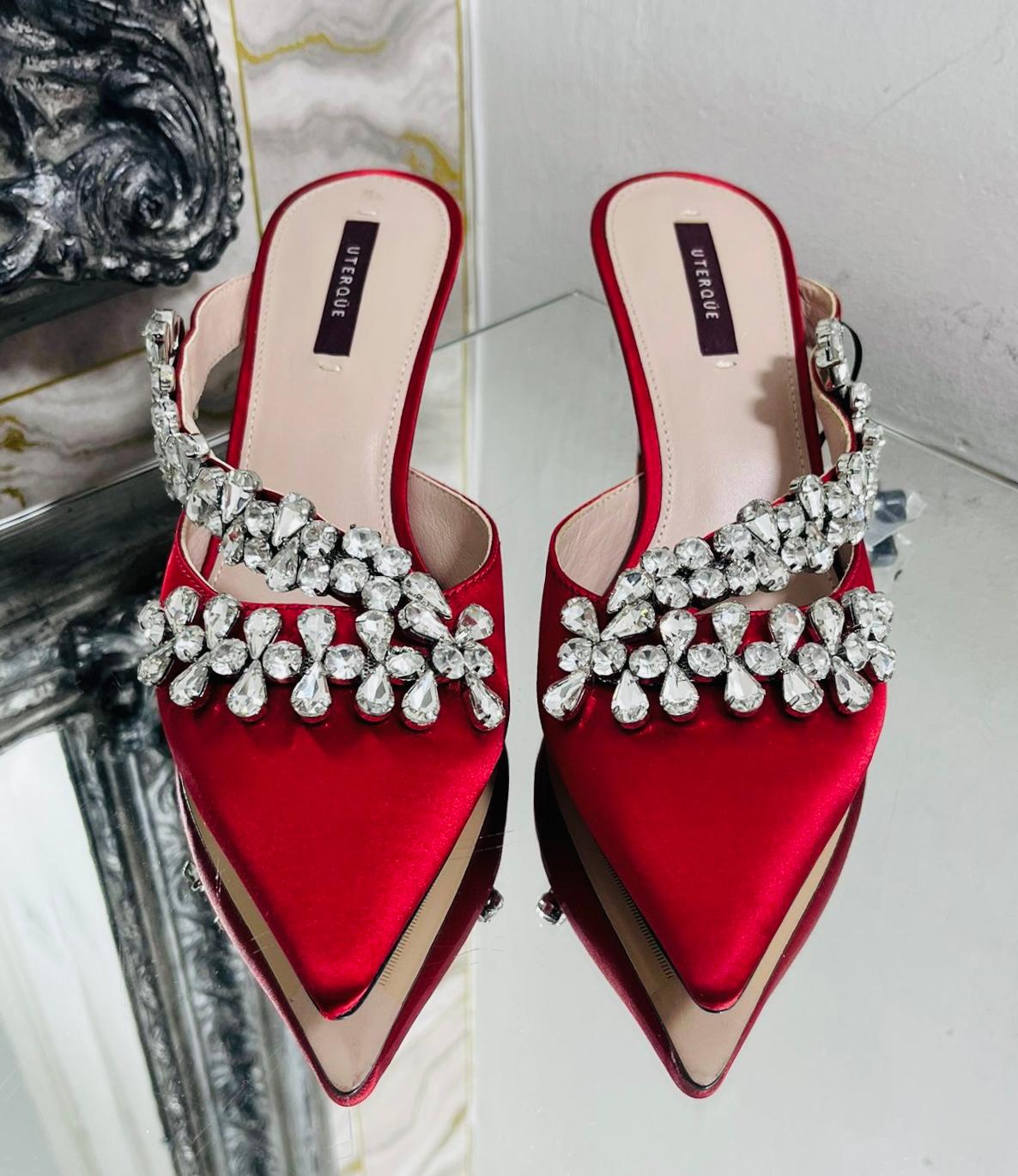 Uterque Crystal Embellished Heeled Satin Mules In New Condition In London, GB