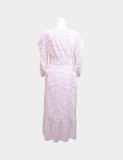 Uterqüe White Polka Dot Midi Dress with Ruffle Sleeves and Belted Waist - EU 36