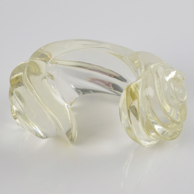 Women's Uterque Oversized Carved Clear Lucite Resin Cuff Bracelet For Sale