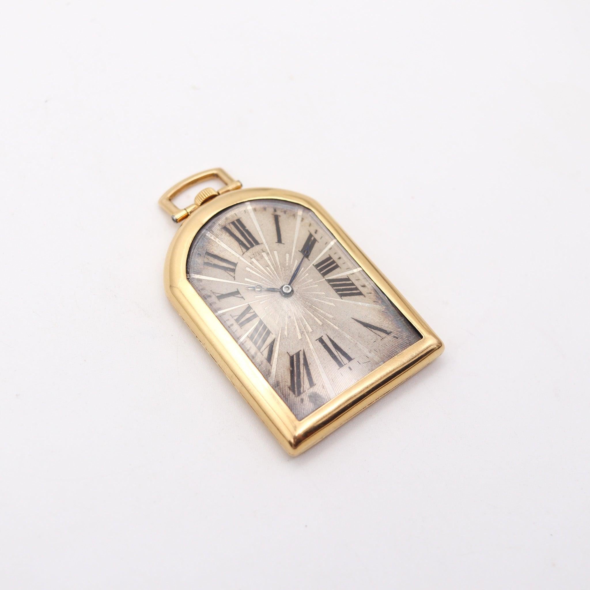 Art Deco UTI Paris 1930 Art-Deco Odd Shape Pocket Watch In Solid 18Kt Yellow Gold For Sale
