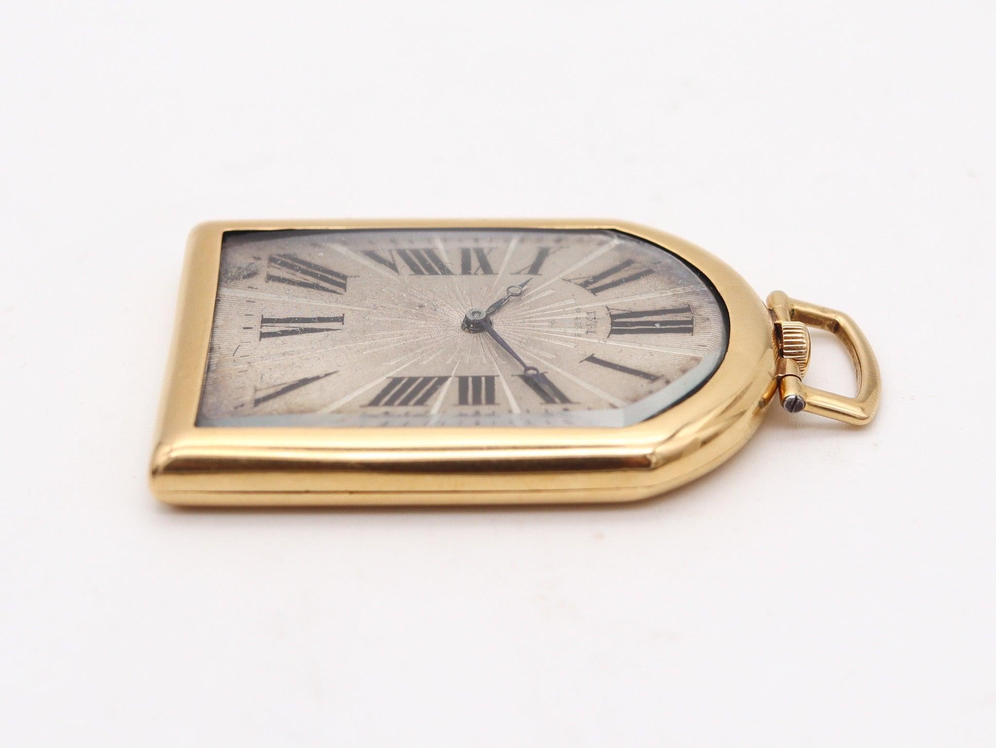 UTI Paris 1930 Art-Deco Odd Shape Pocket Watch In Solid 18Kt Yellow Gold In Excellent Condition For Sale In Miami, FL
