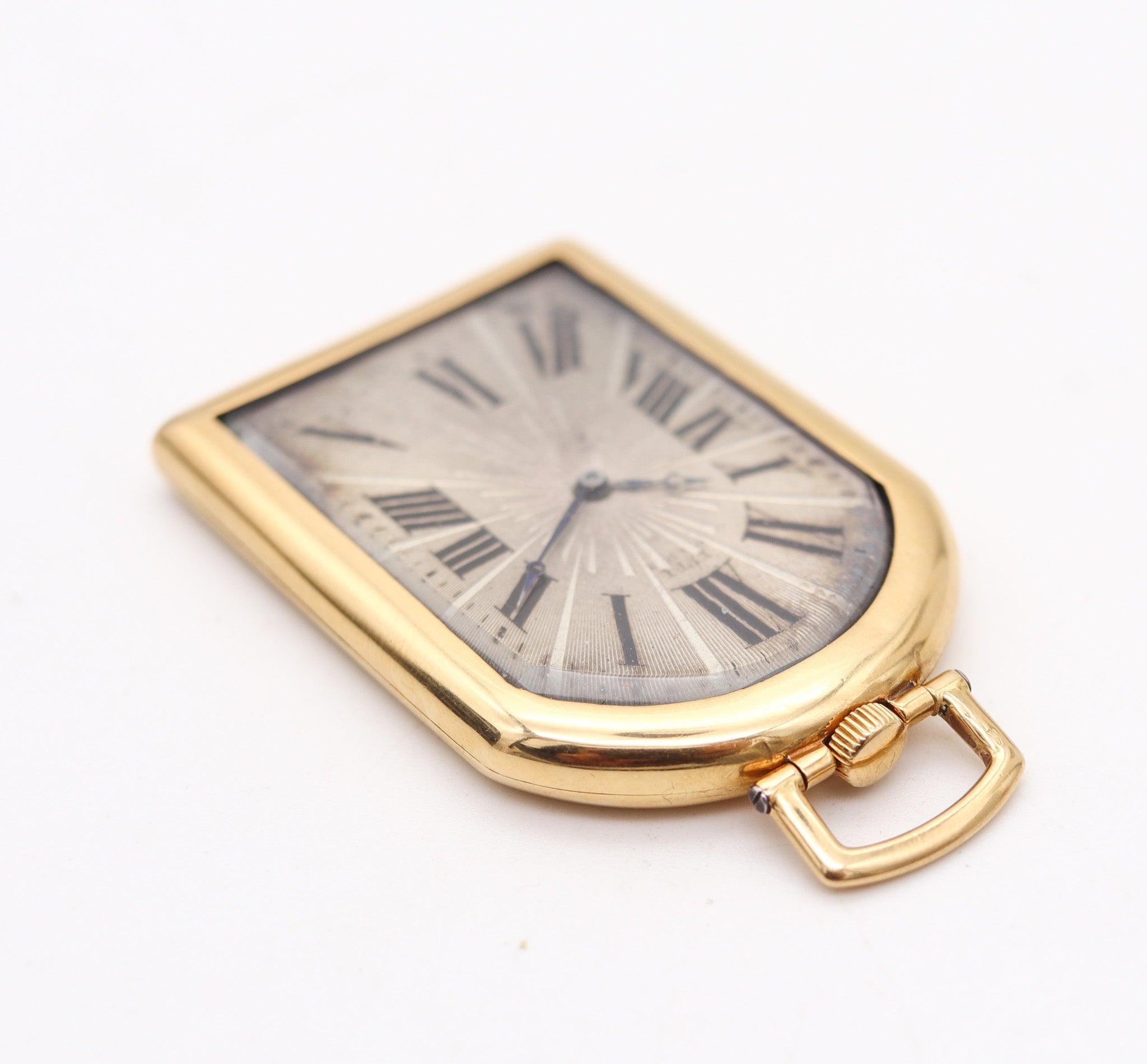 Women's or Men's UTI Paris 1930 Art-Deco Odd Shape Pocket Watch In Solid 18Kt Yellow Gold For Sale