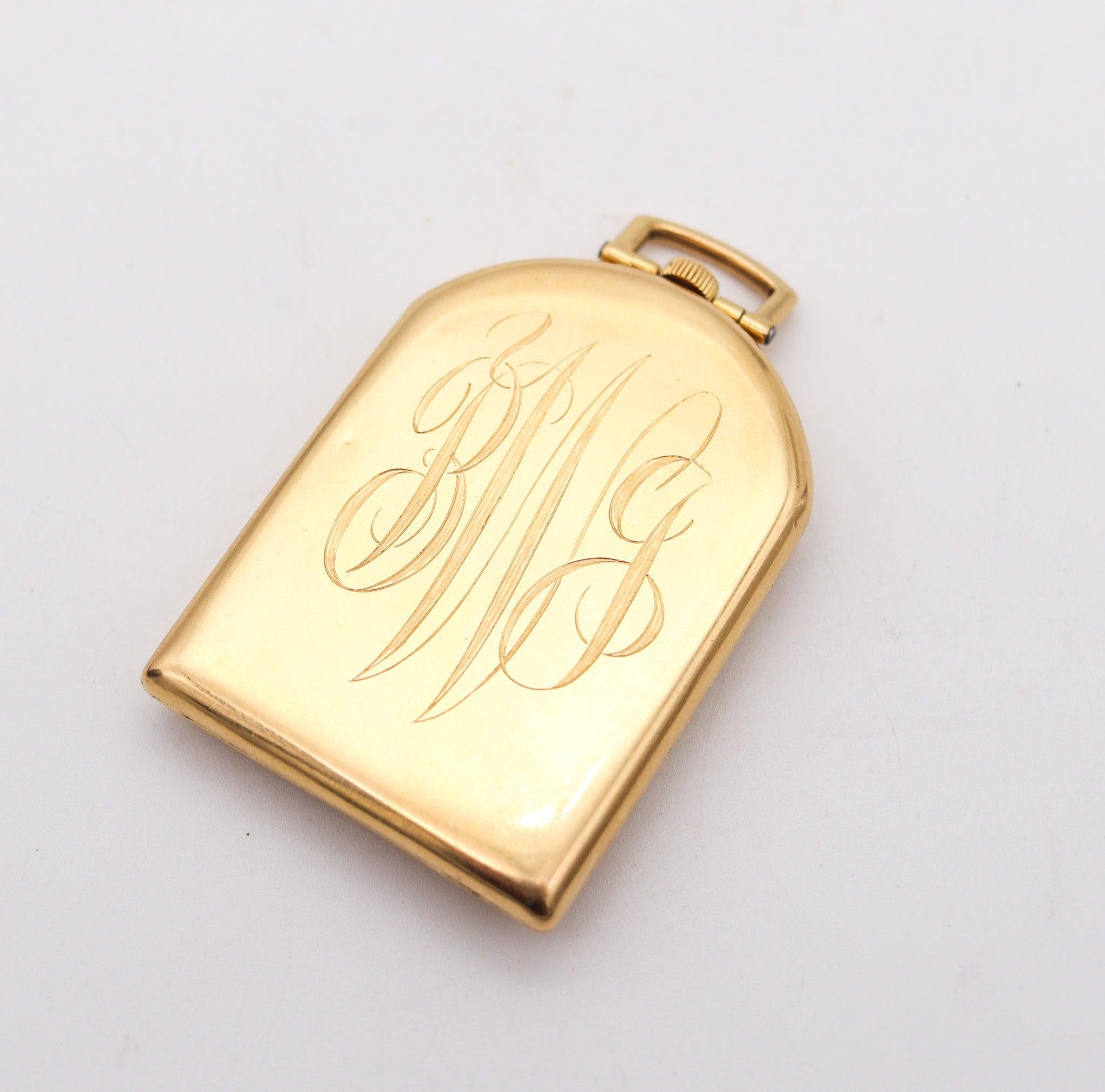 UTI Paris 1930 Art-Deco Odd Shape Pocket Watch In Solid 18Kt Yellow Gold For Sale 1