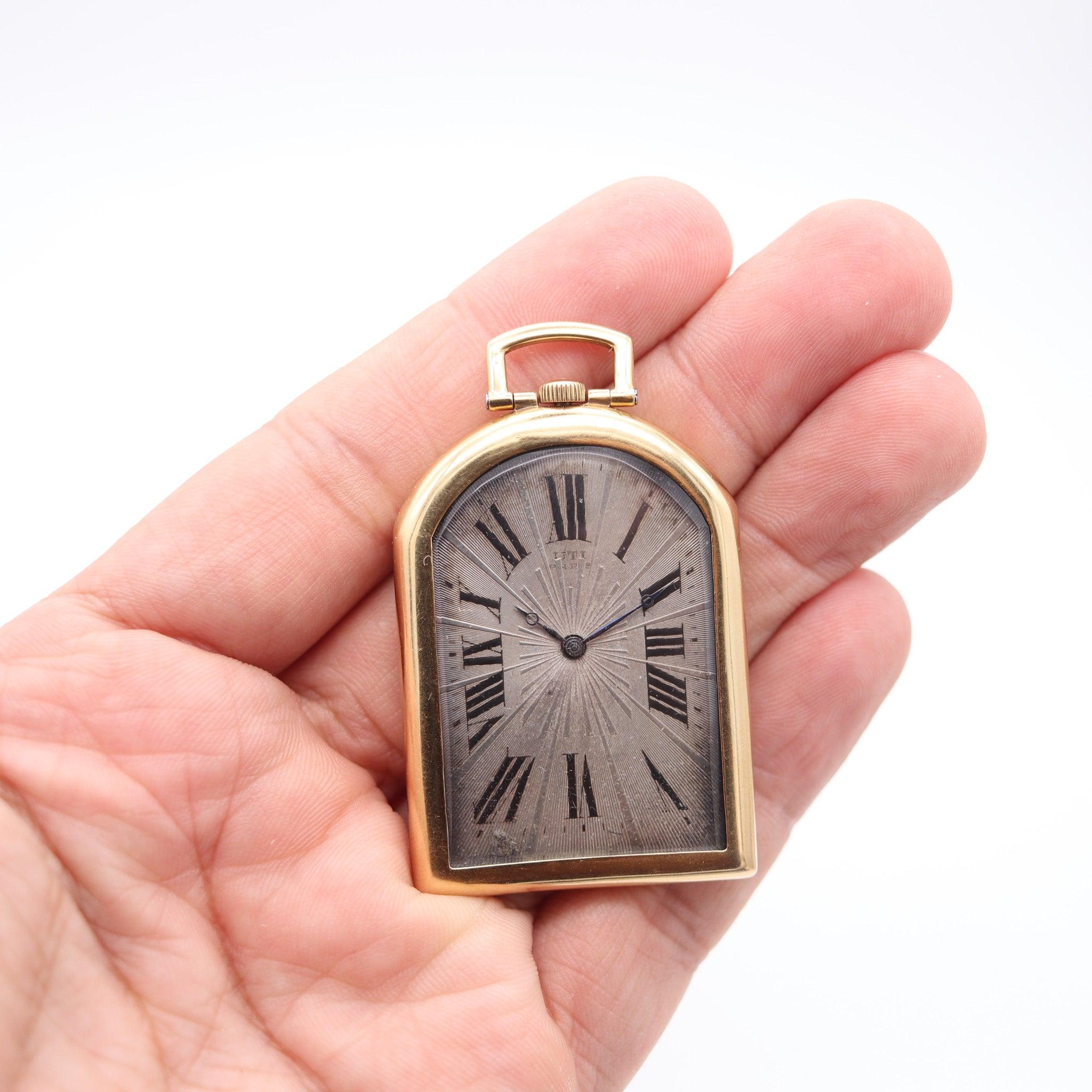 UTI Paris 1930 Art-Deco Odd Shape Pocket Watch In Solid 18Kt Yellow Gold For Sale 2
