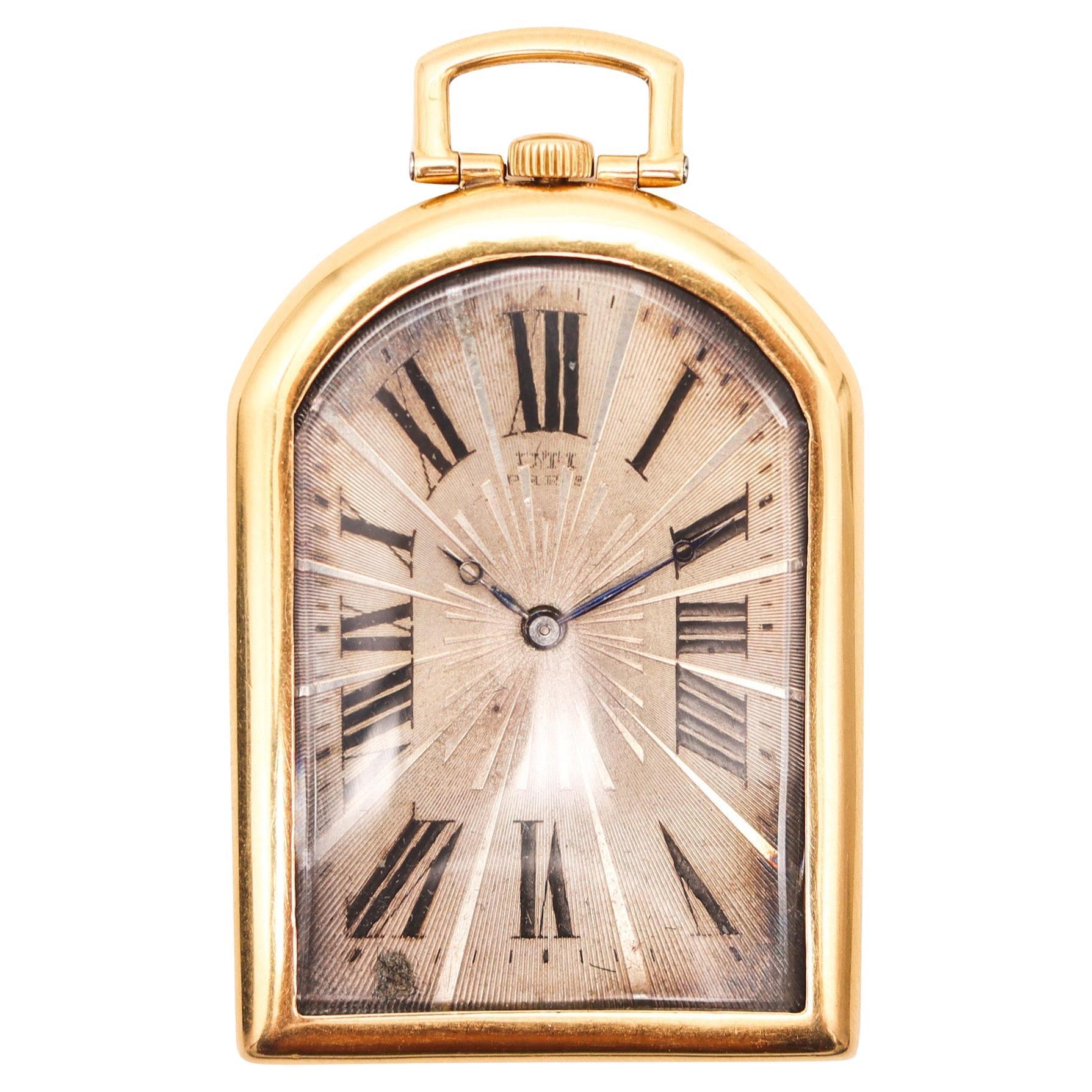 UTI Paris 1930 Art-Deco Odd Shape Pocket Watch In Solid 18Kt Yellow Gold