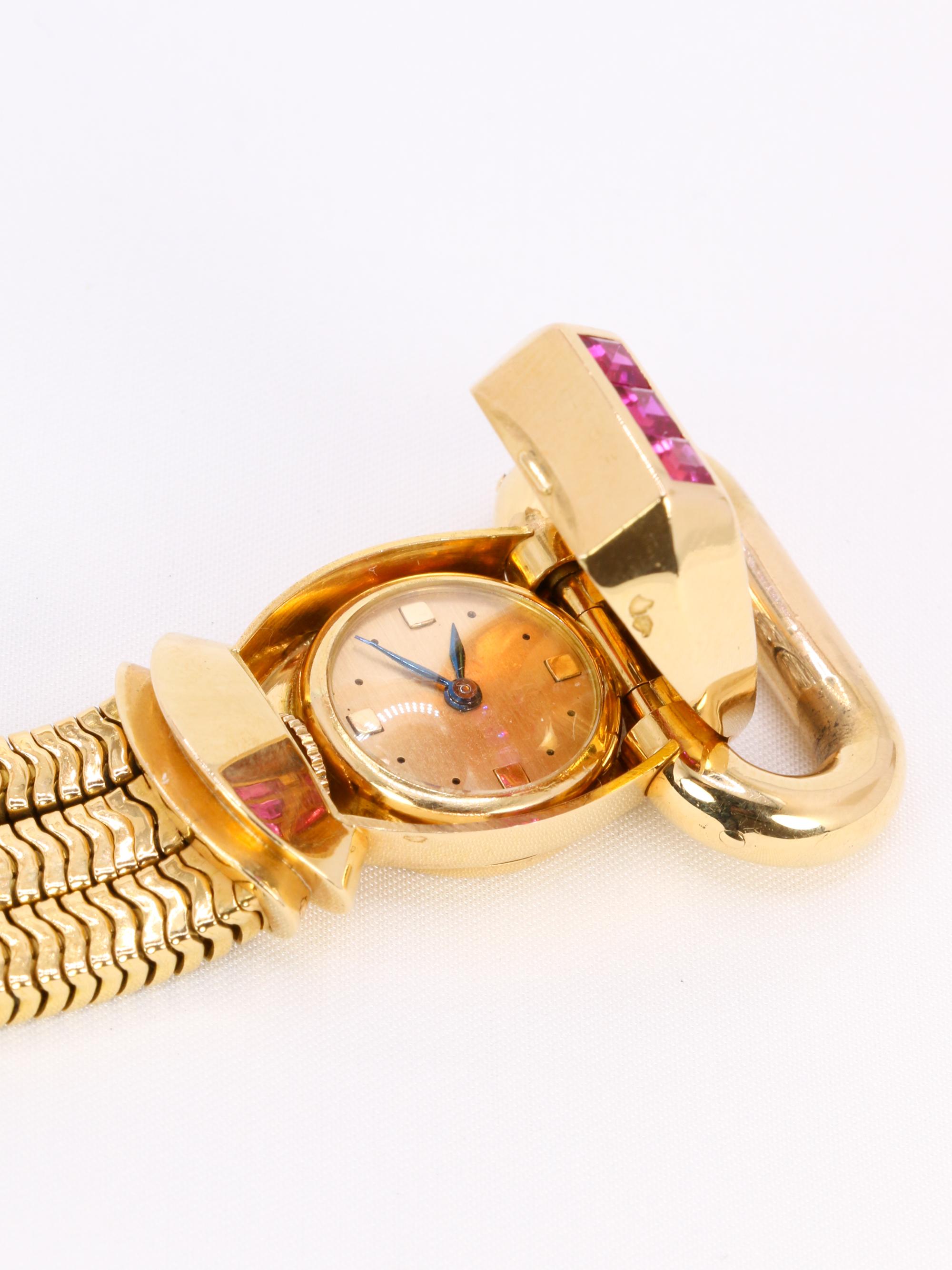 UTI - Geheime Uhr aus Gold, Diamanten und kalibrierten Rubinen Damen im Angebot