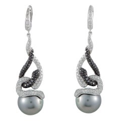 Utopia 18 Karat White Gold Diamond Pave and Tahitian Pearl Drop Earrings