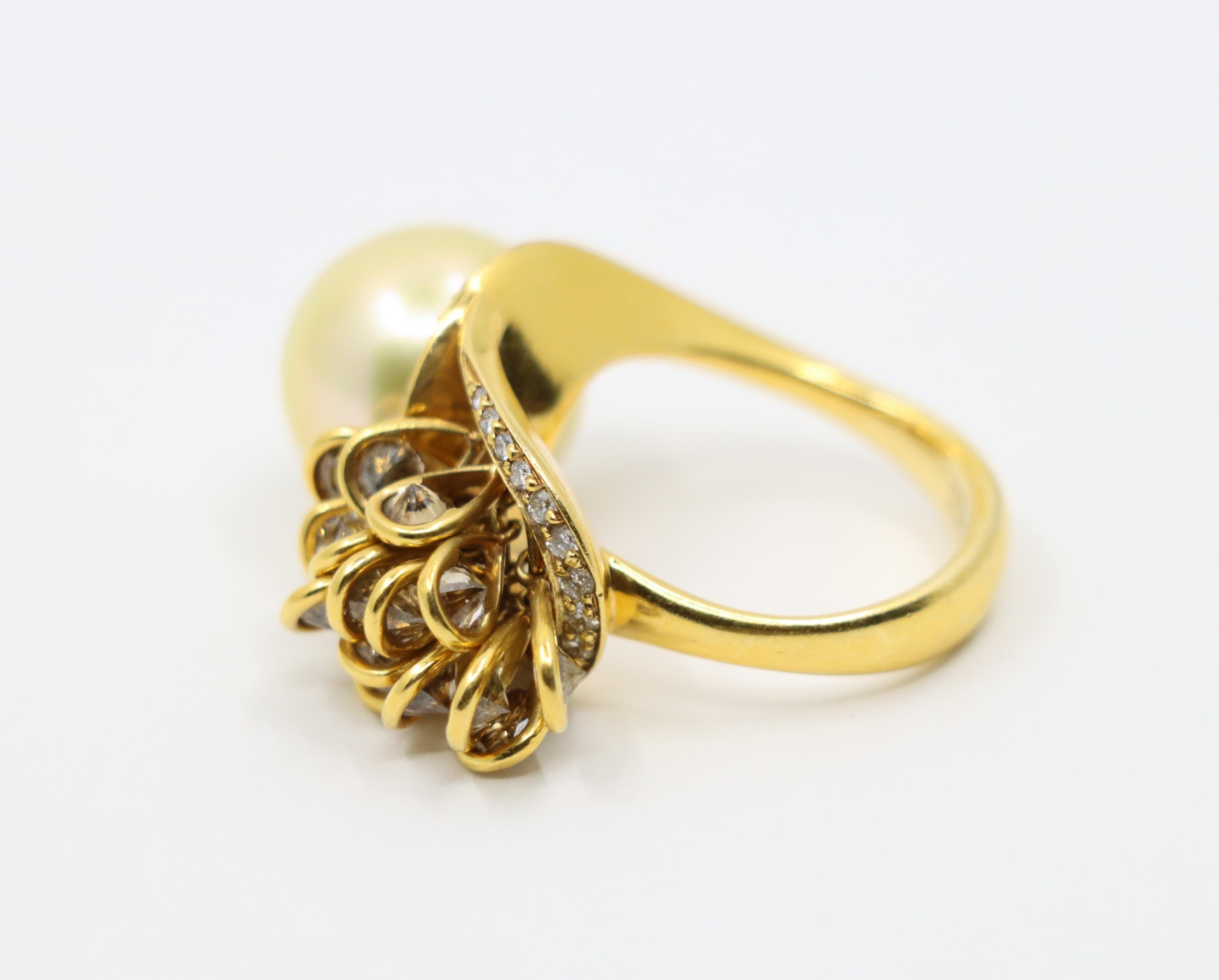 Utopia 18K Gold Diamant Perlen Cocktail Ring im Angebot 5