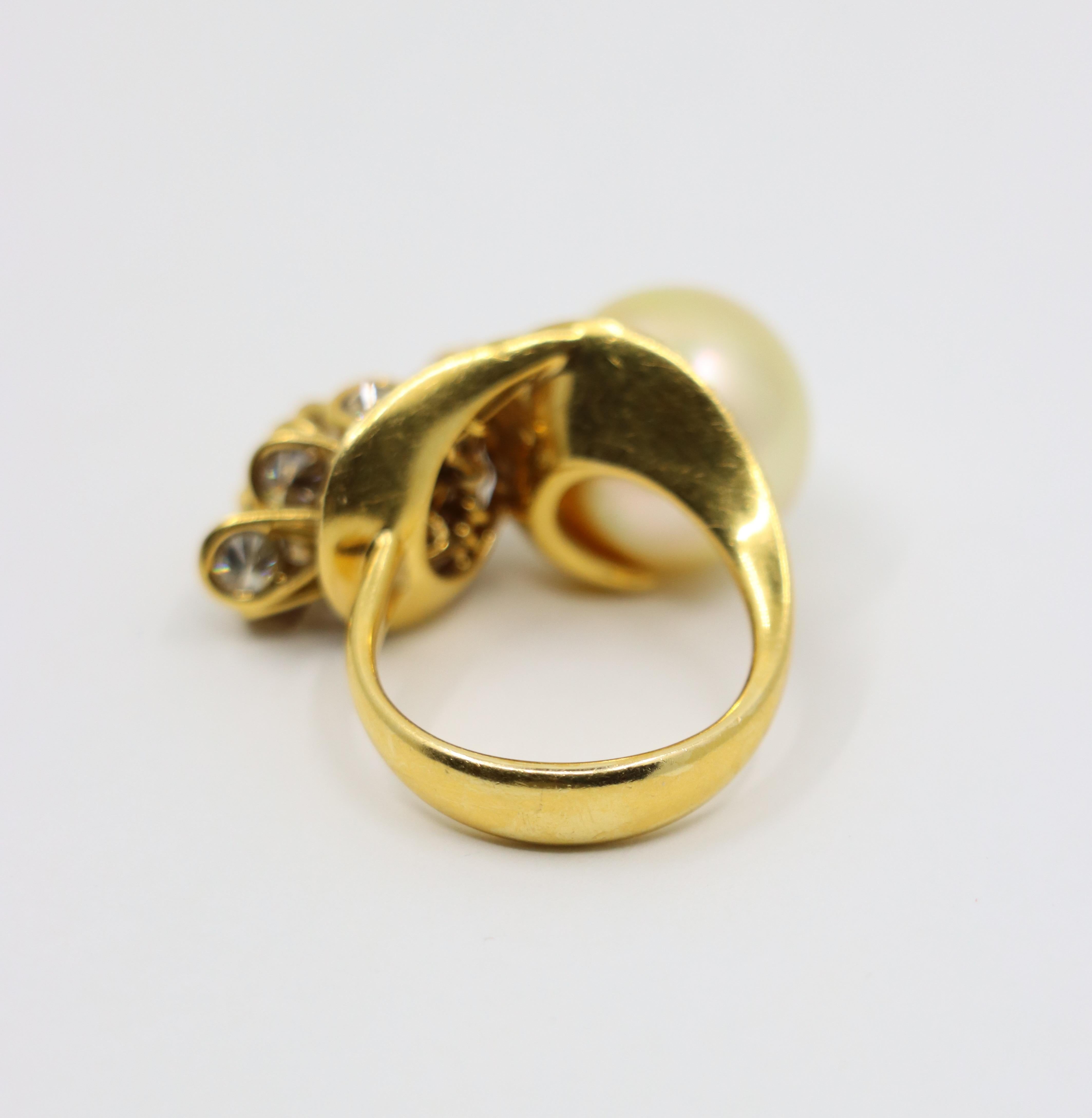 Utopia 18K Gold Diamant Perlen Cocktail Ring im Angebot 6