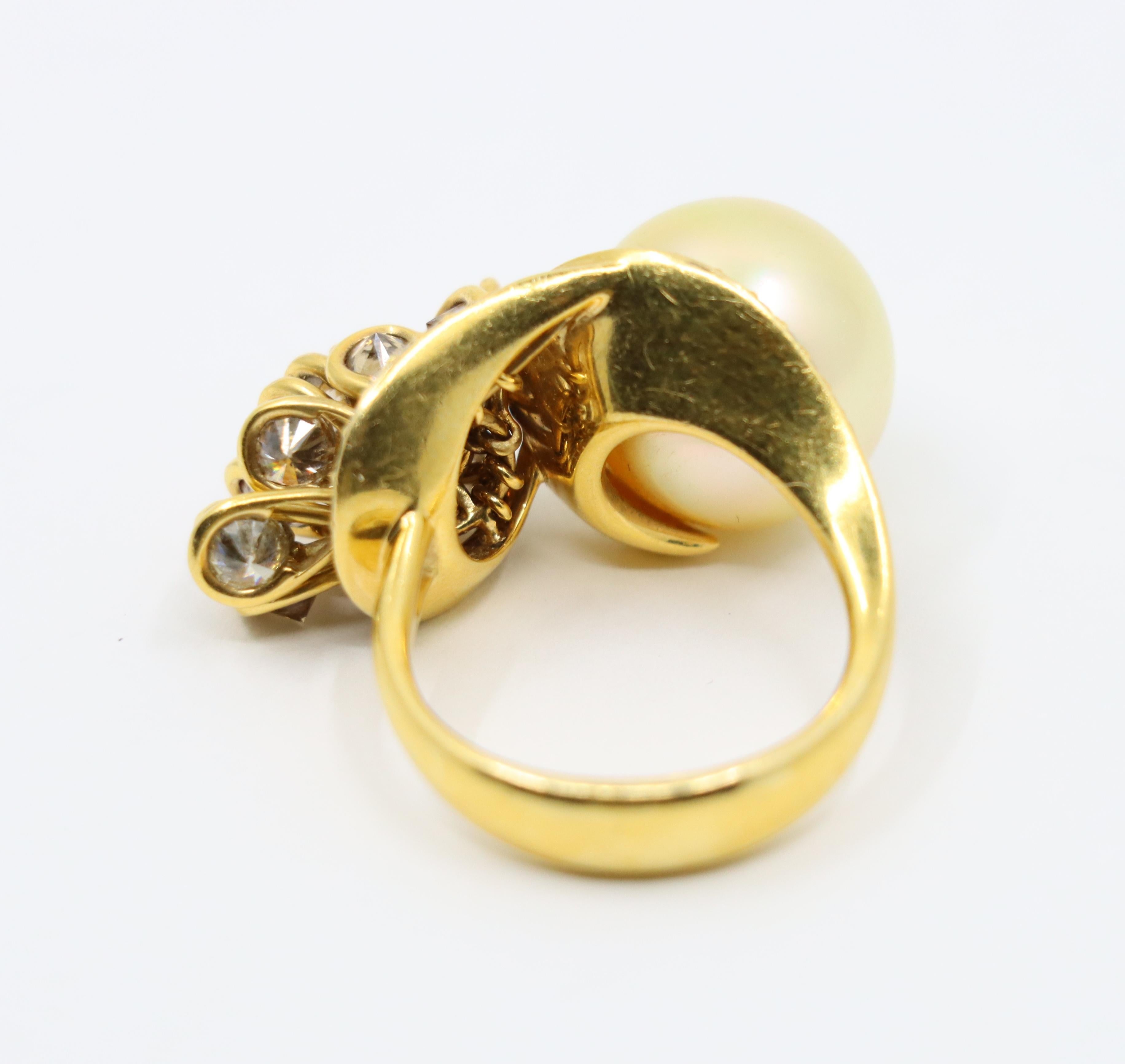 Utopia 18K Gold Diamant Perlen Cocktail Ring im Angebot 7