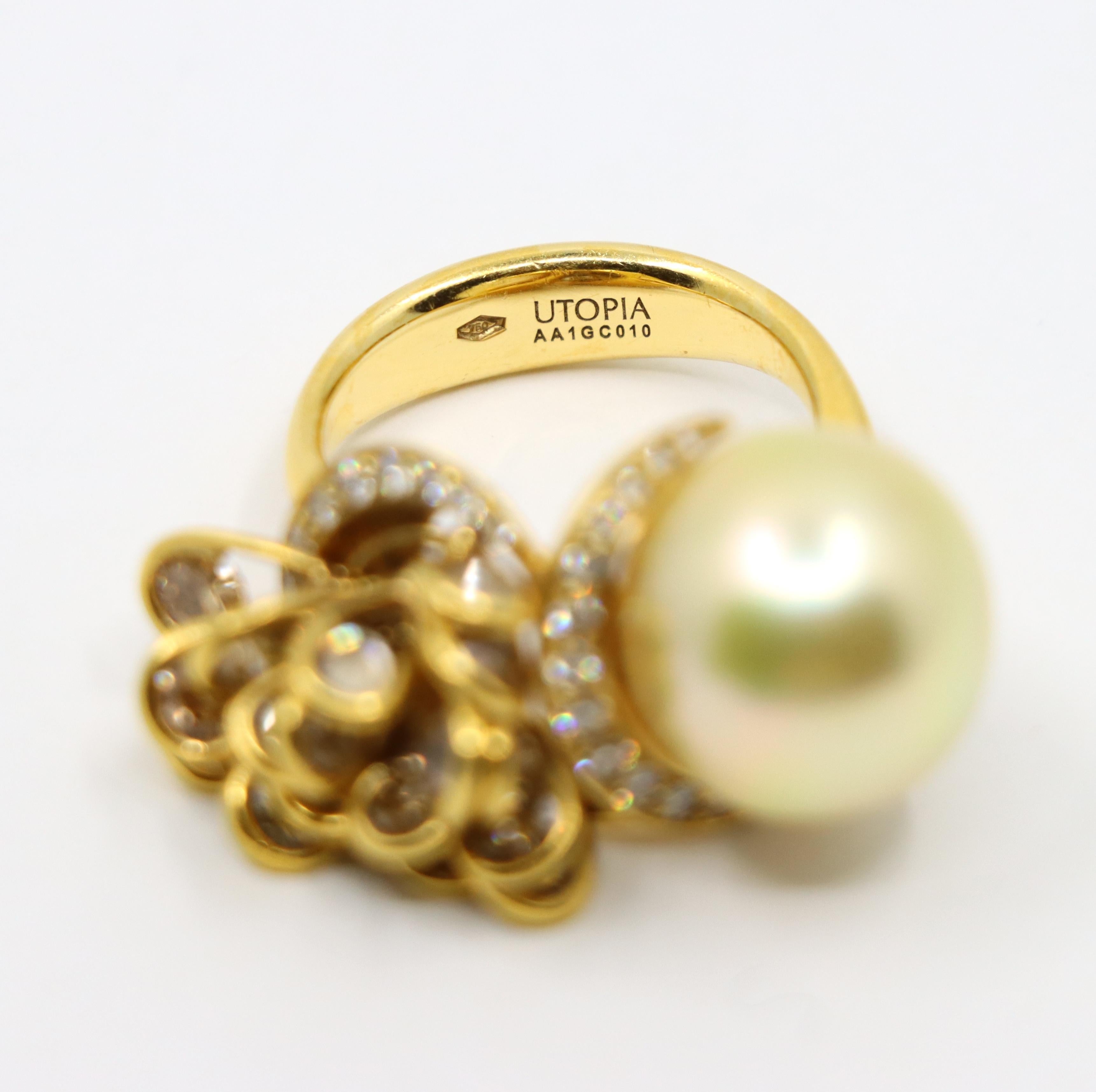 Utopia 18K Gold Diamant Perlen Cocktail Ring im Angebot 8