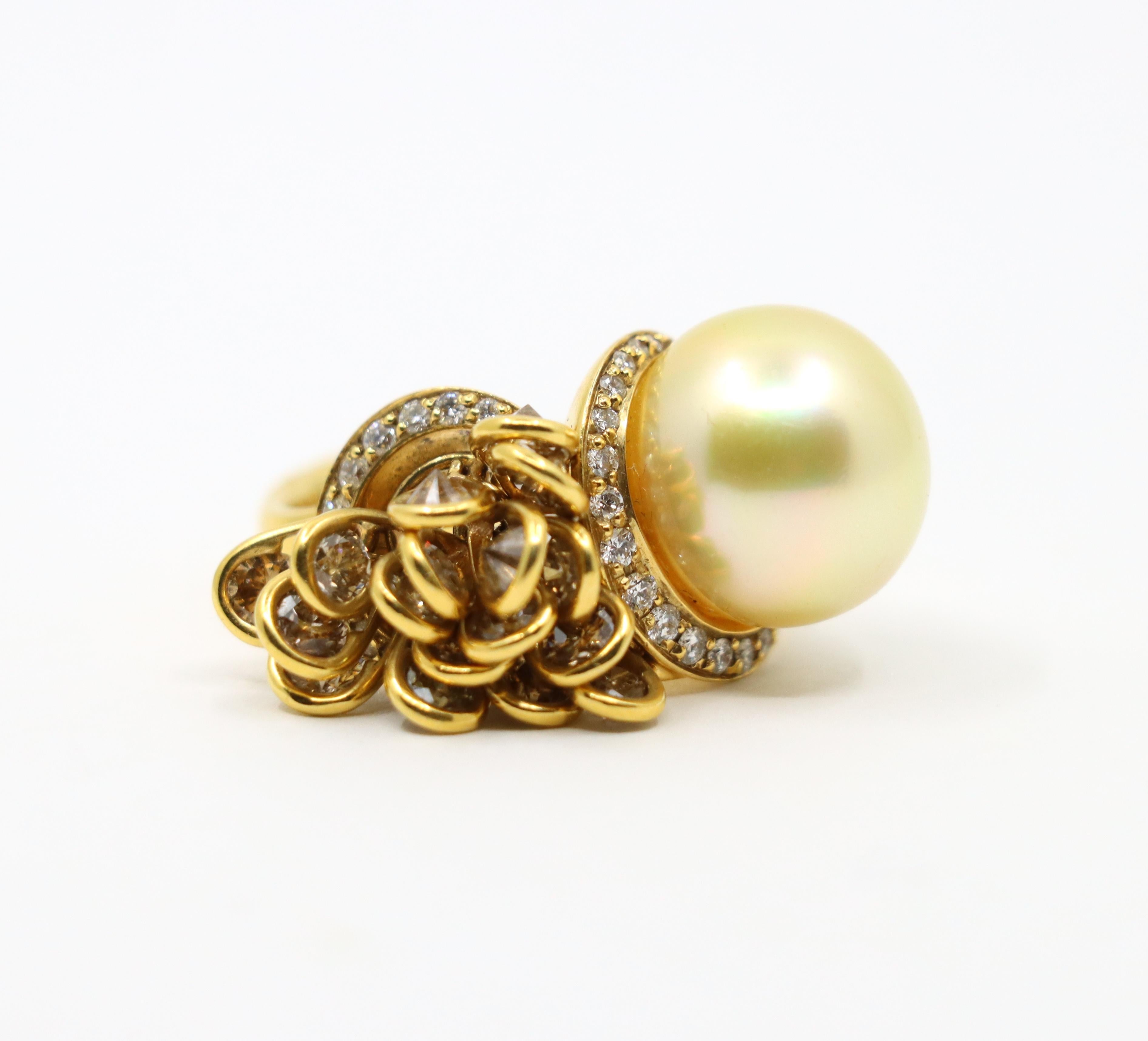 Utopia 18K Gold Diamant Perlen Cocktail Ring im Angebot 9