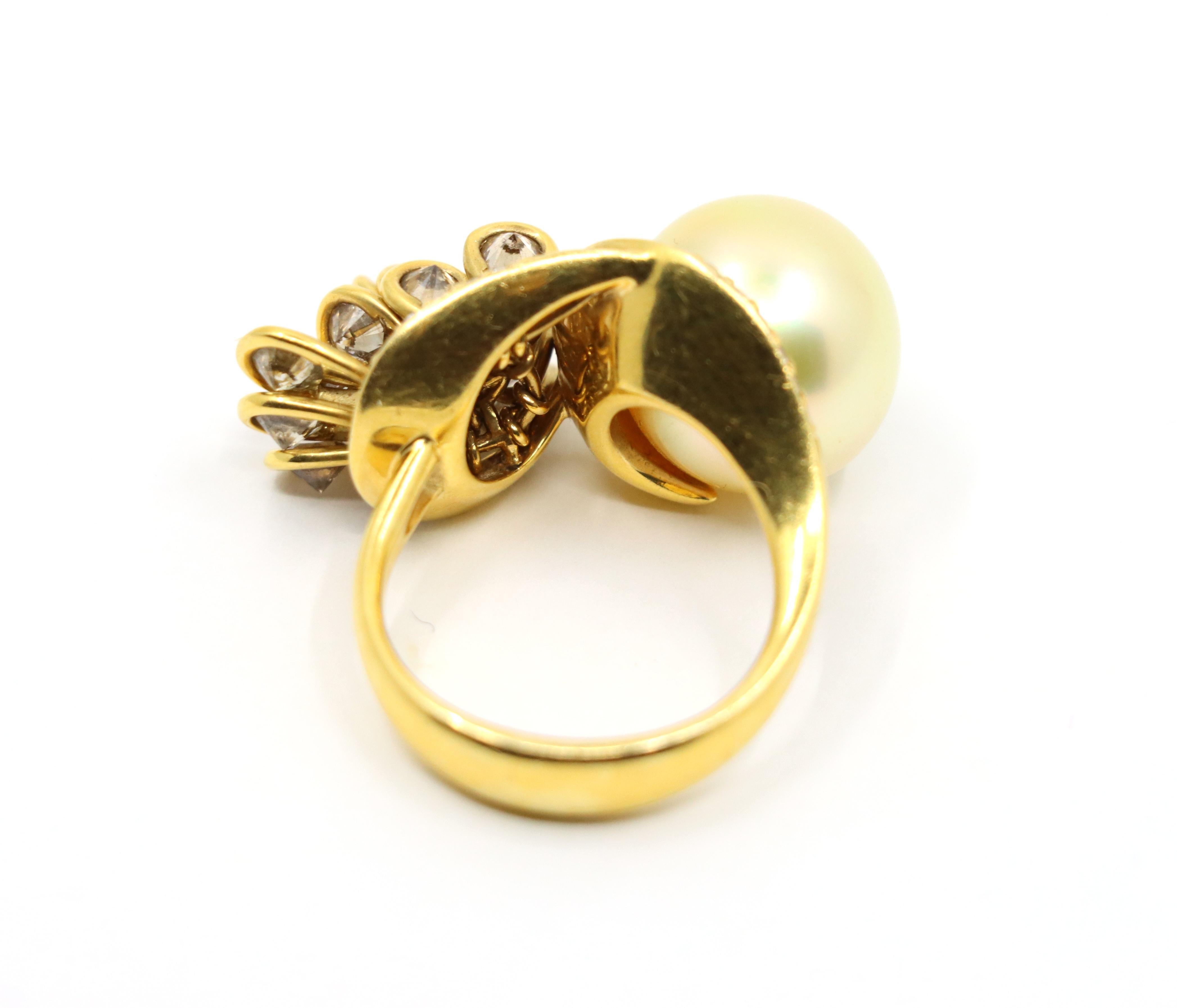 Utopia 18K Gold Diamant Perlen Cocktail Ring im Angebot 10