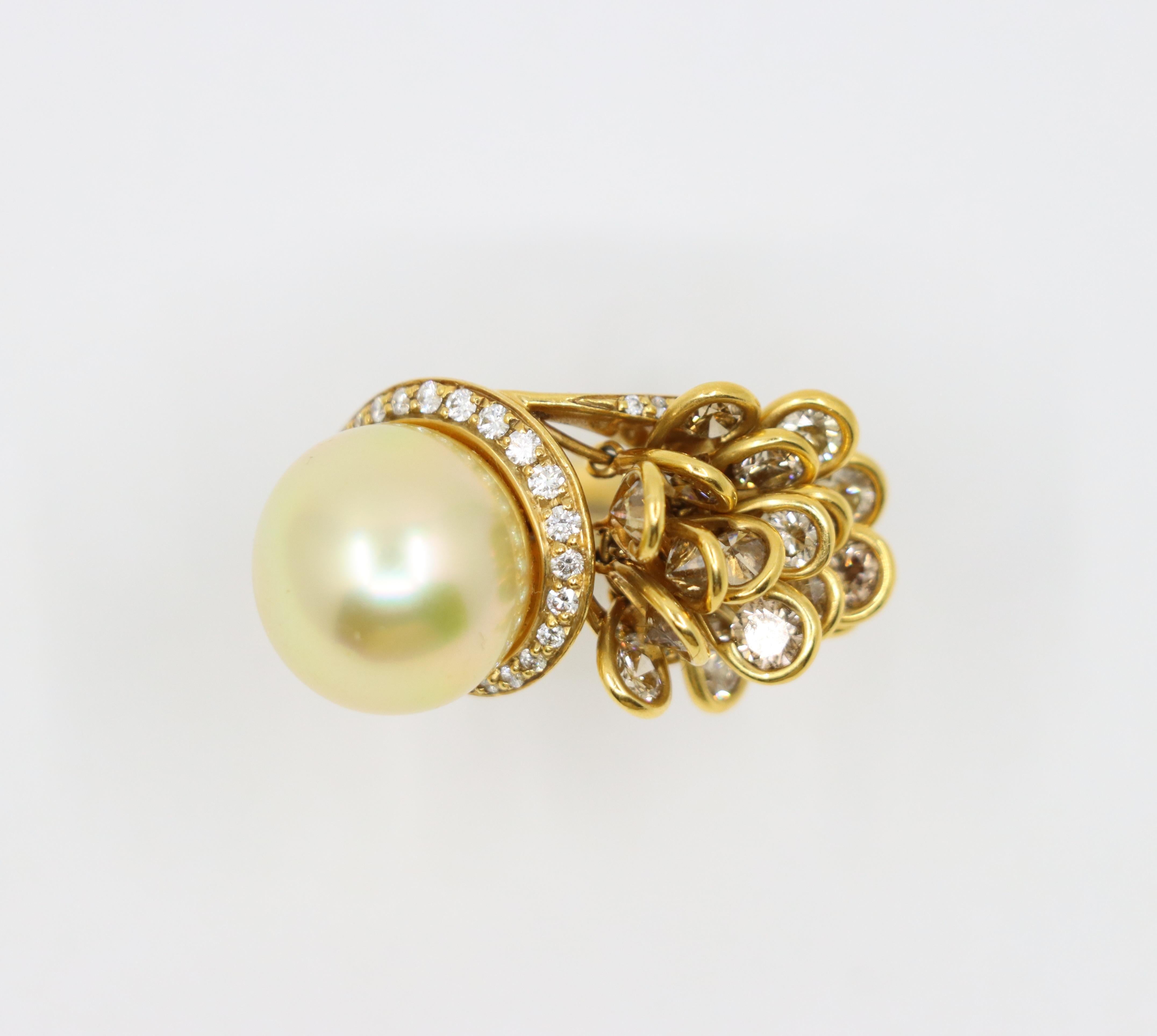 Utopia 18K Gold Diamant Perlen Cocktail Ring im Angebot 2