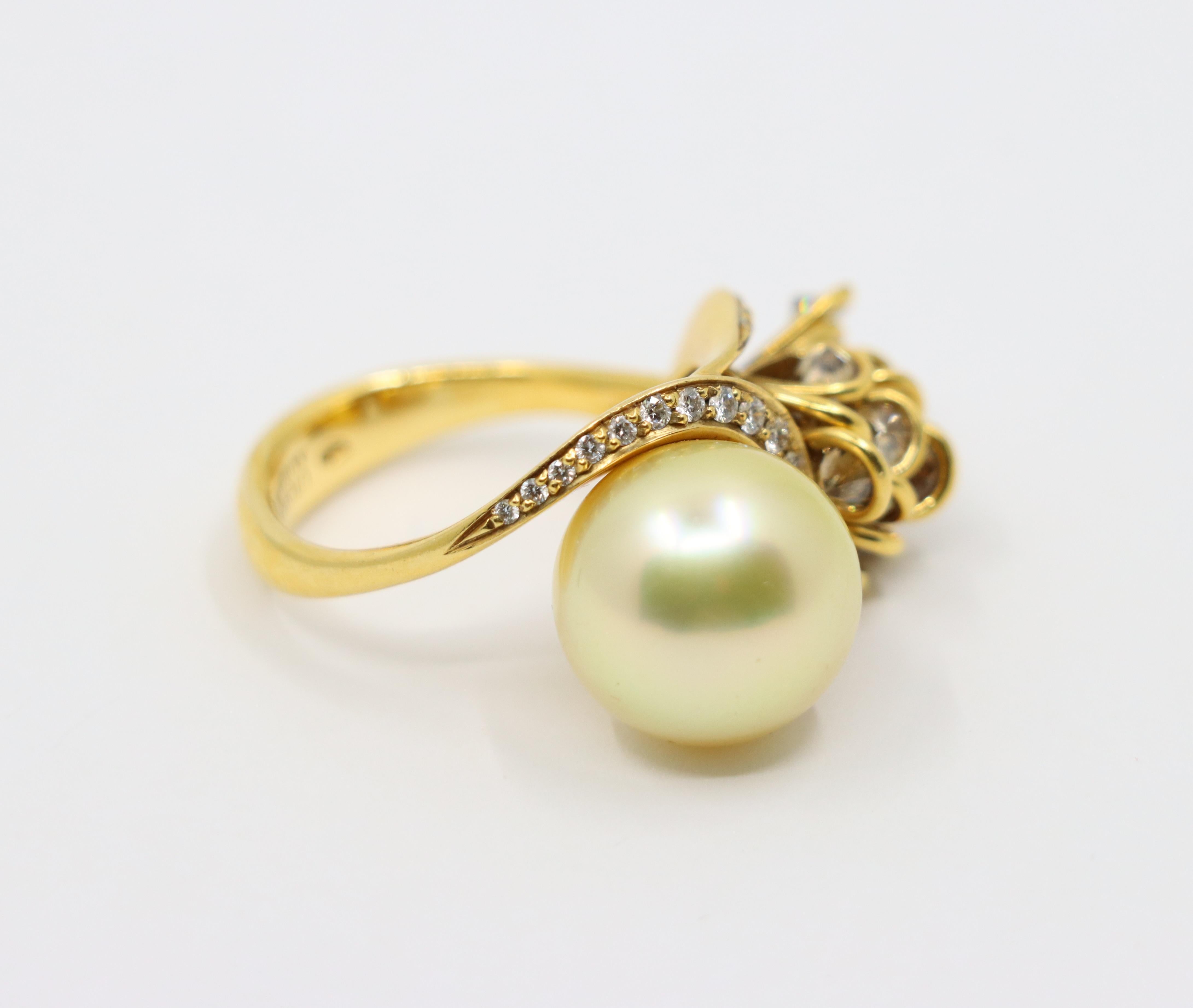Utopia 18K Gold Diamant Perlen Cocktail Ring im Angebot 4