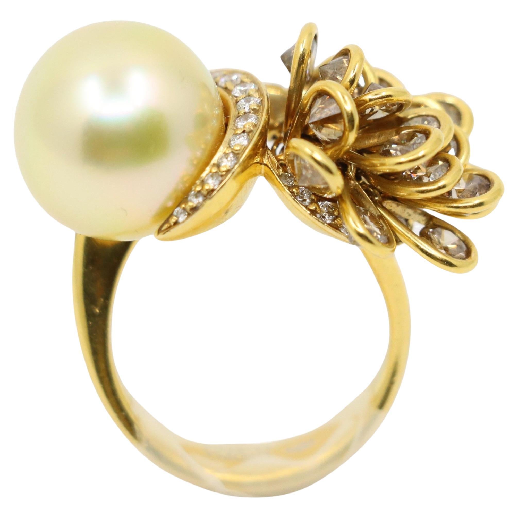 Utopia 18K Gold Diamond Pearl Cocktail Ring