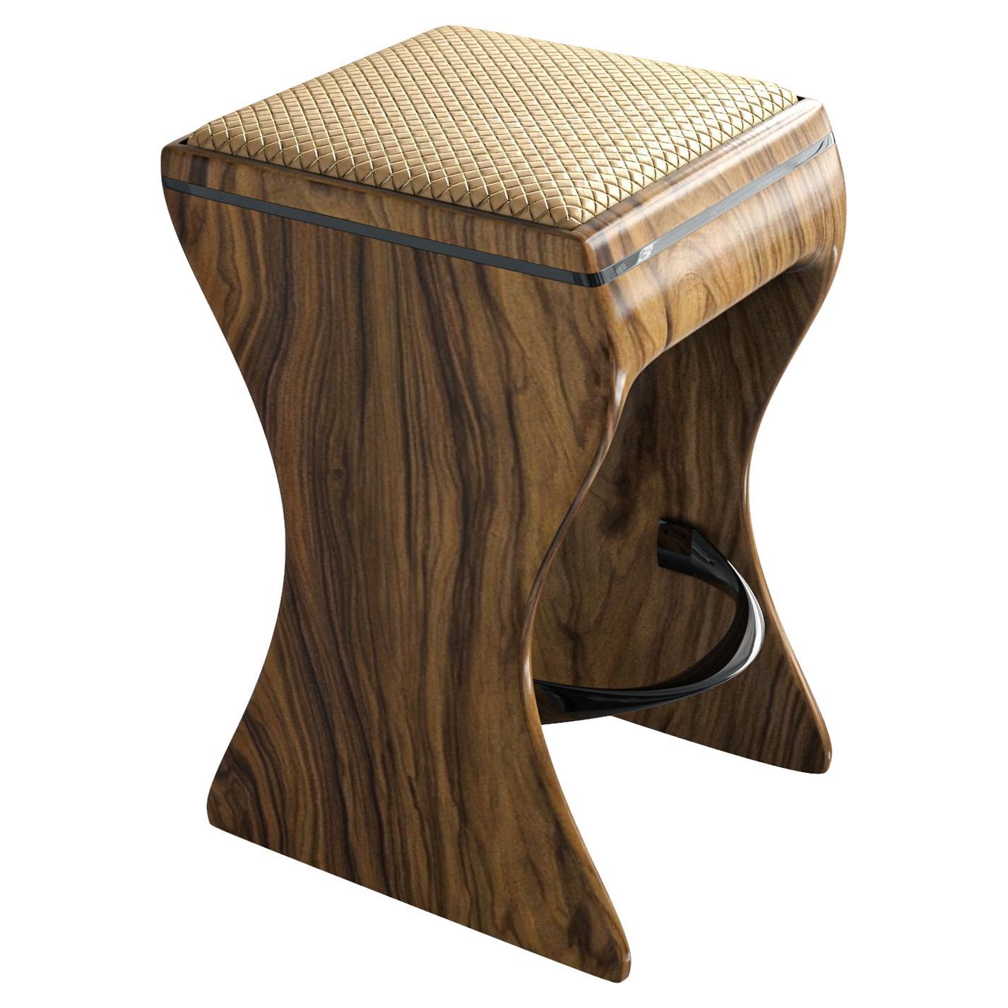 "Utopia" Bar Stool with Walnut and Steel Details, Hand Crafted, Istanbul For Sale