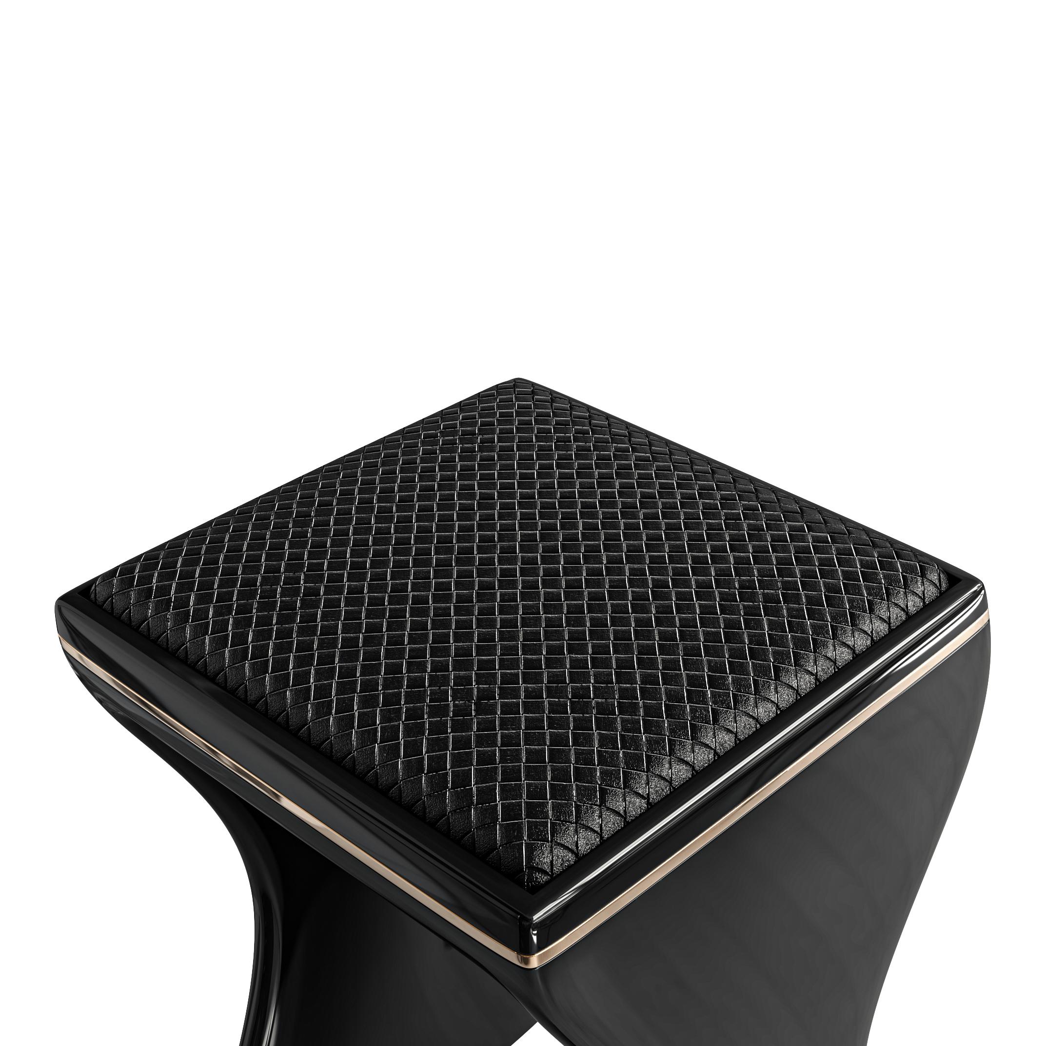 Barhocker „Utopia“ aus Edelstahl, Bronze, gewebtes Leder, Istanbul im Angebot 7