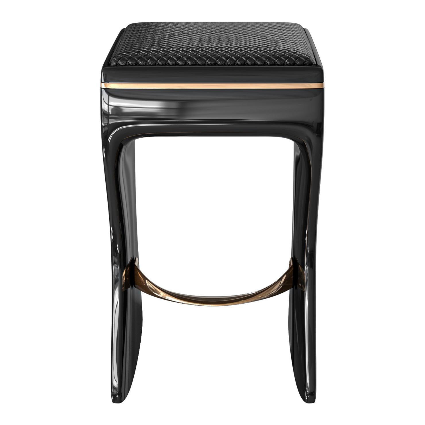 Barhocker „Utopia“ aus Edelstahl, Bronze, gewebtes Leder, Istanbul (Türkisch) im Angebot