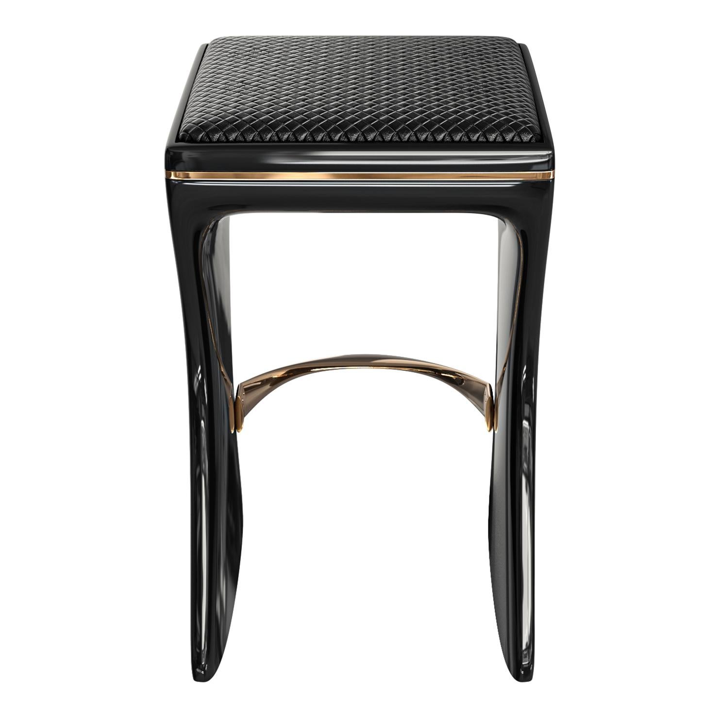 Barhocker „Utopia“ aus Edelstahl, Bronze, gewebtes Leder, Istanbul im Angebot 3