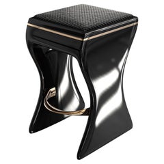 Tabouret de bar utopique en acier inoxydable, bronze, cuir tissé, Istanbul