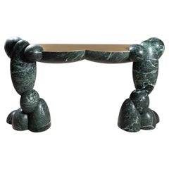 Console sculpturale Utopia, moderne, sculpturale, organique, marbre vert et laiton