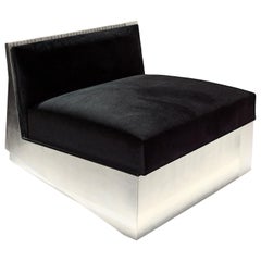Contemporary Handmade Armchair, in Silver Leaf and Black Velvet