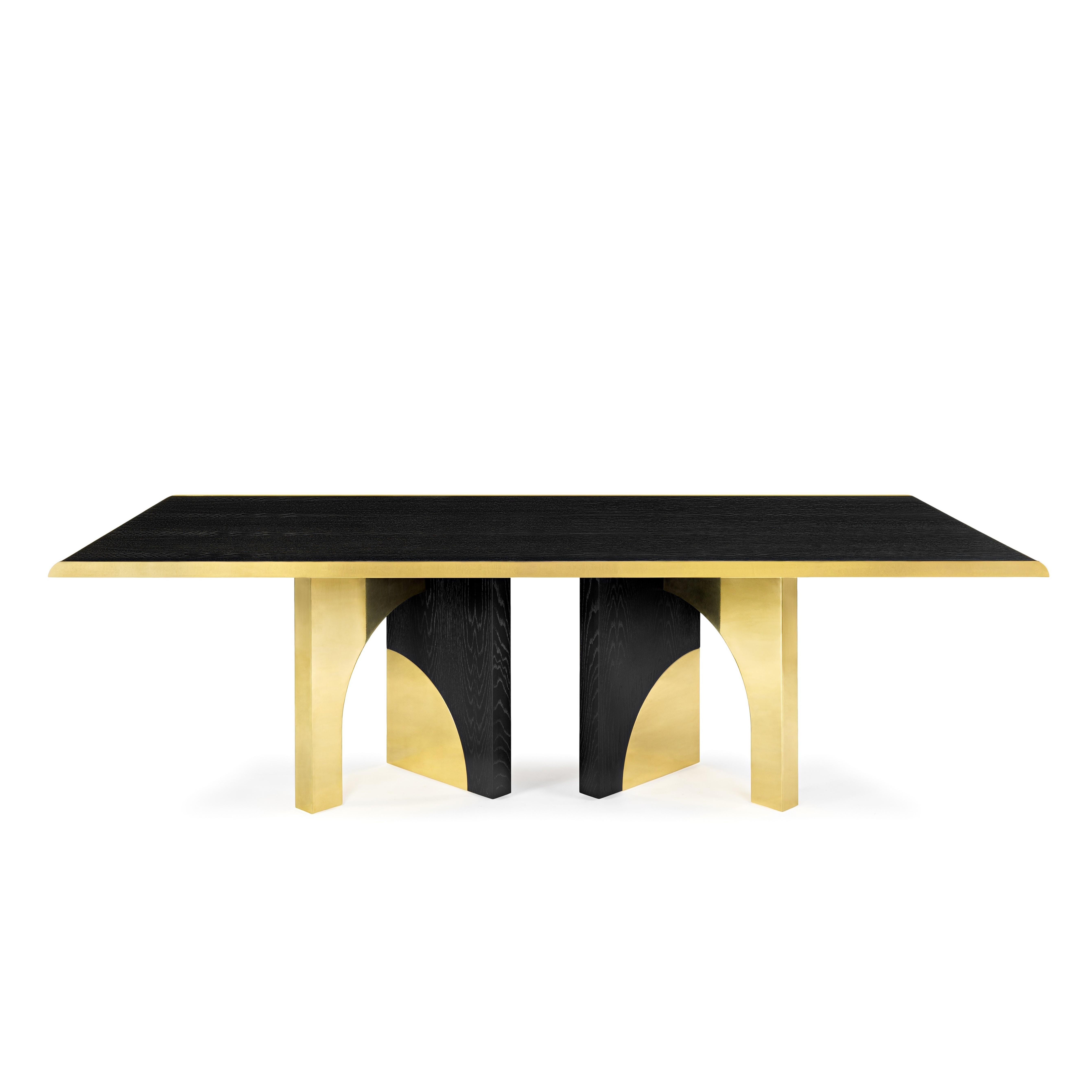 Moderne Table de salle à manger Utopia, chêne foncé et laiton, InsidherLand de Joana Santos Barbosa en vente
