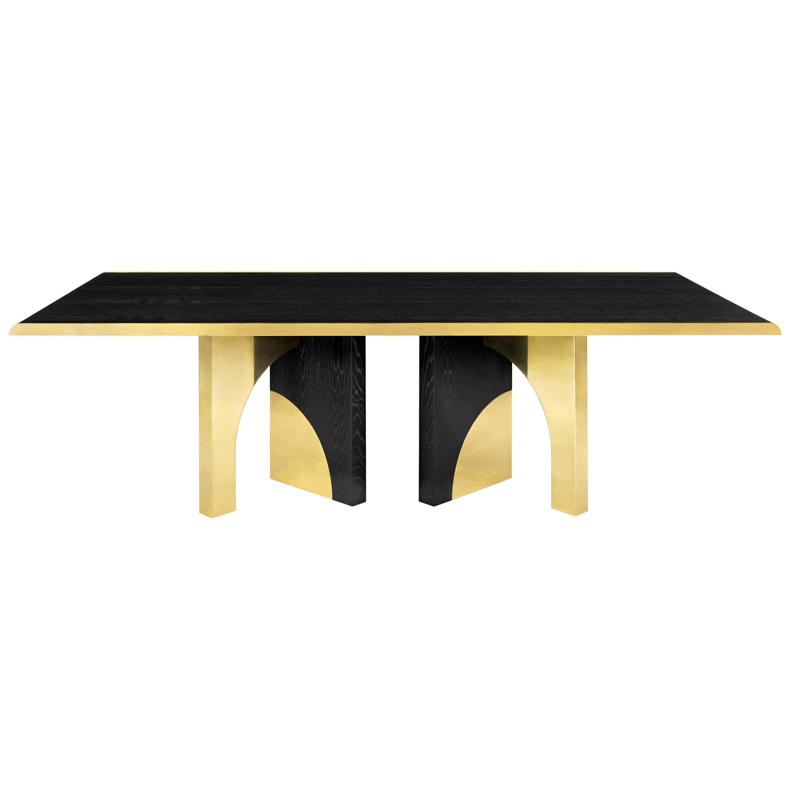 Utopia Dining Table, Dark Oak and Brass, InsidherLand by Joana Santos Barbosa For Sale