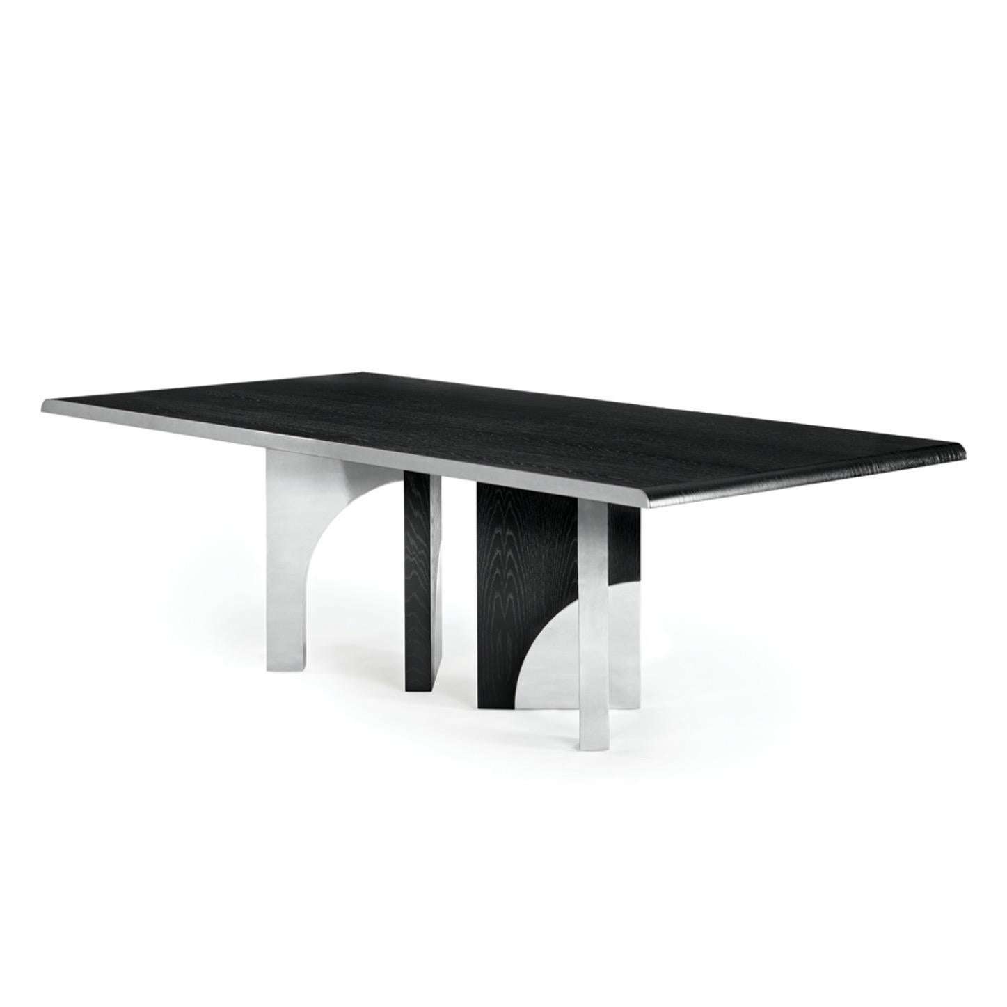 Moderne Table de salle à manger Utopia, chêne foncé et acier, InsidherLand de Joana Santos Barbosa en vente