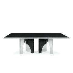 Modern geometric dark oak & polished steel, Utopia dining table by InsidherLand
