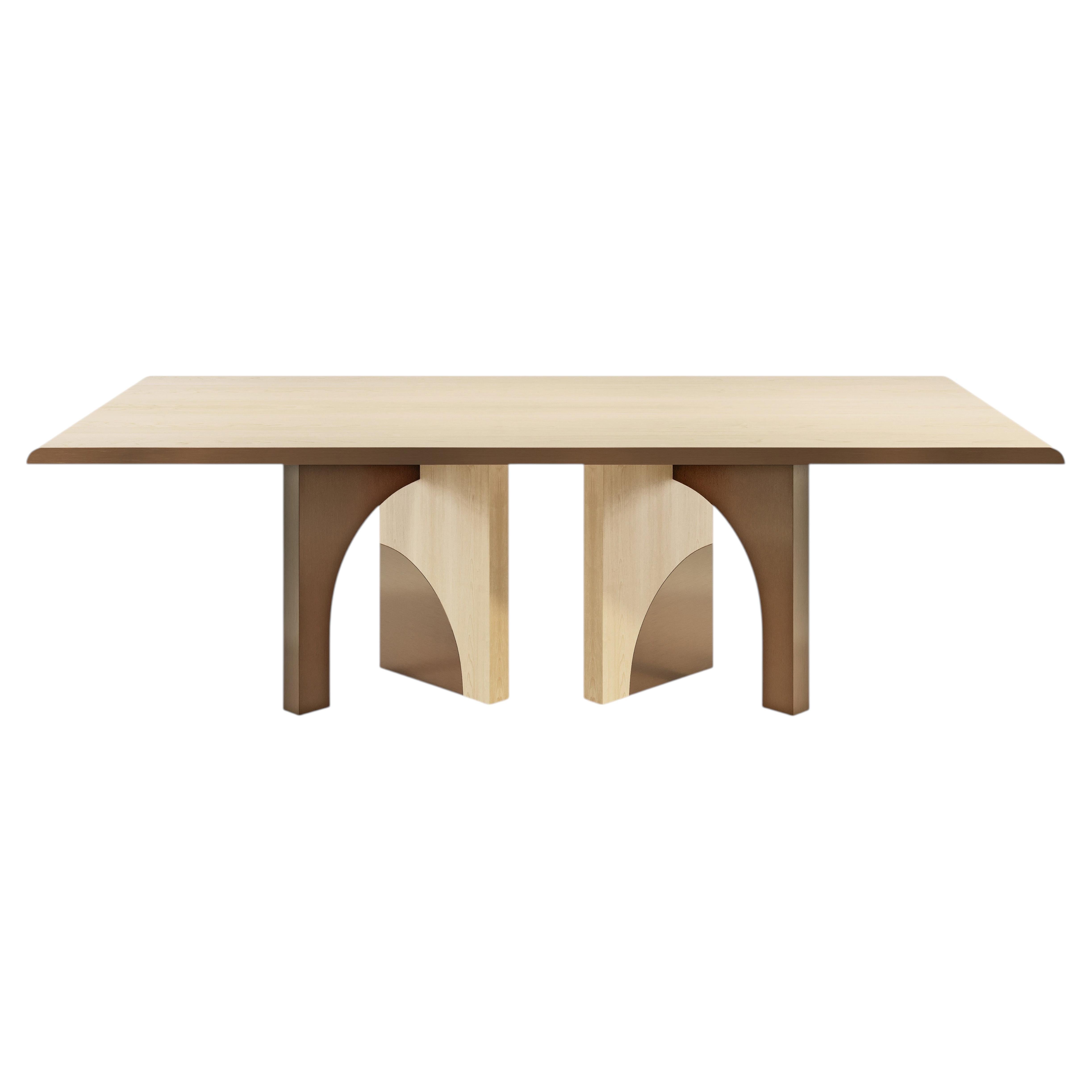 Modern geometric sycamore & bronzed brass, Utopia dining table by InsidherLand For Sale
