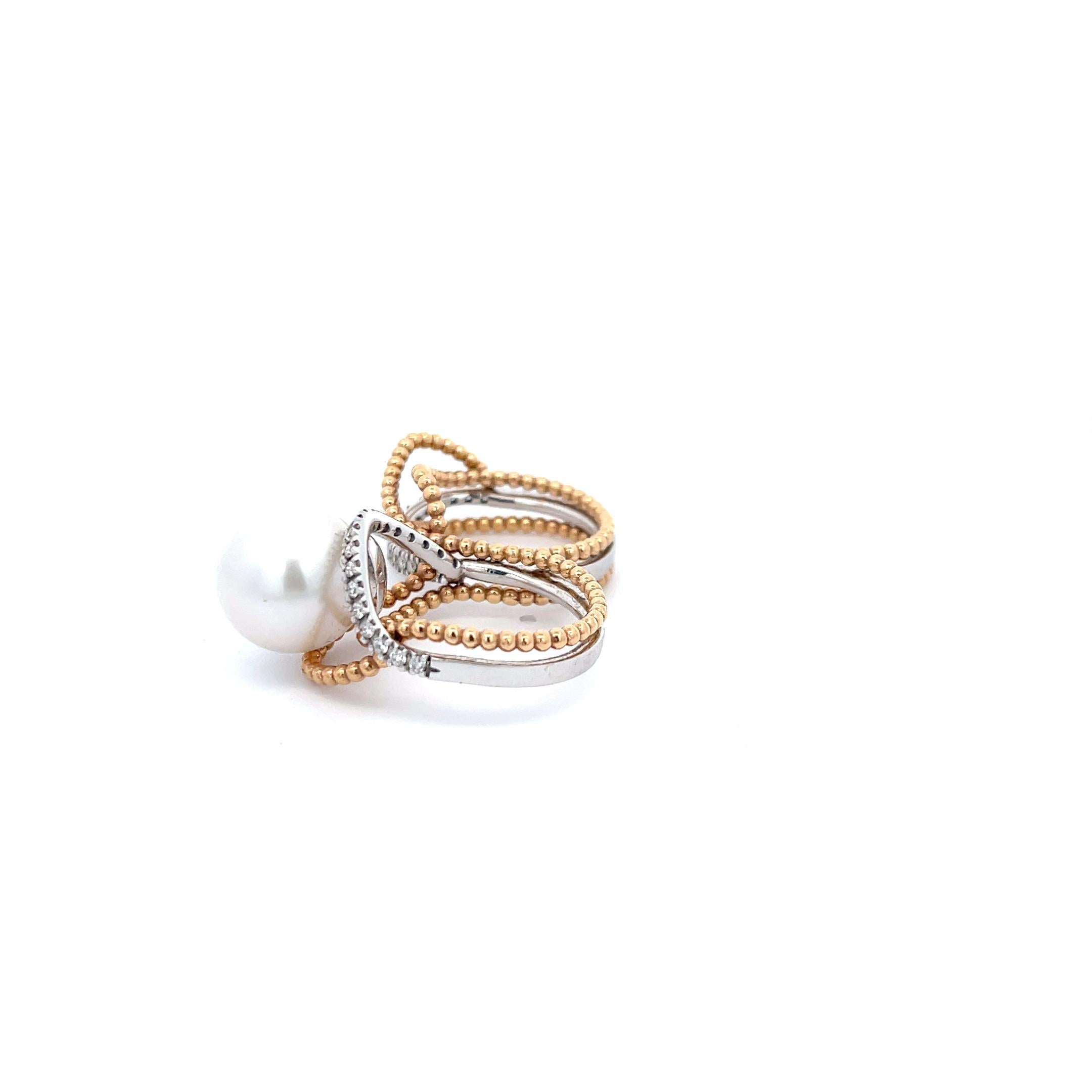 Utopia Ring aus 18 Karat Weiß-Gelbgold mit doppeltem Fingerperlen- und Diamanten (Zeitgenössisch) im Angebot