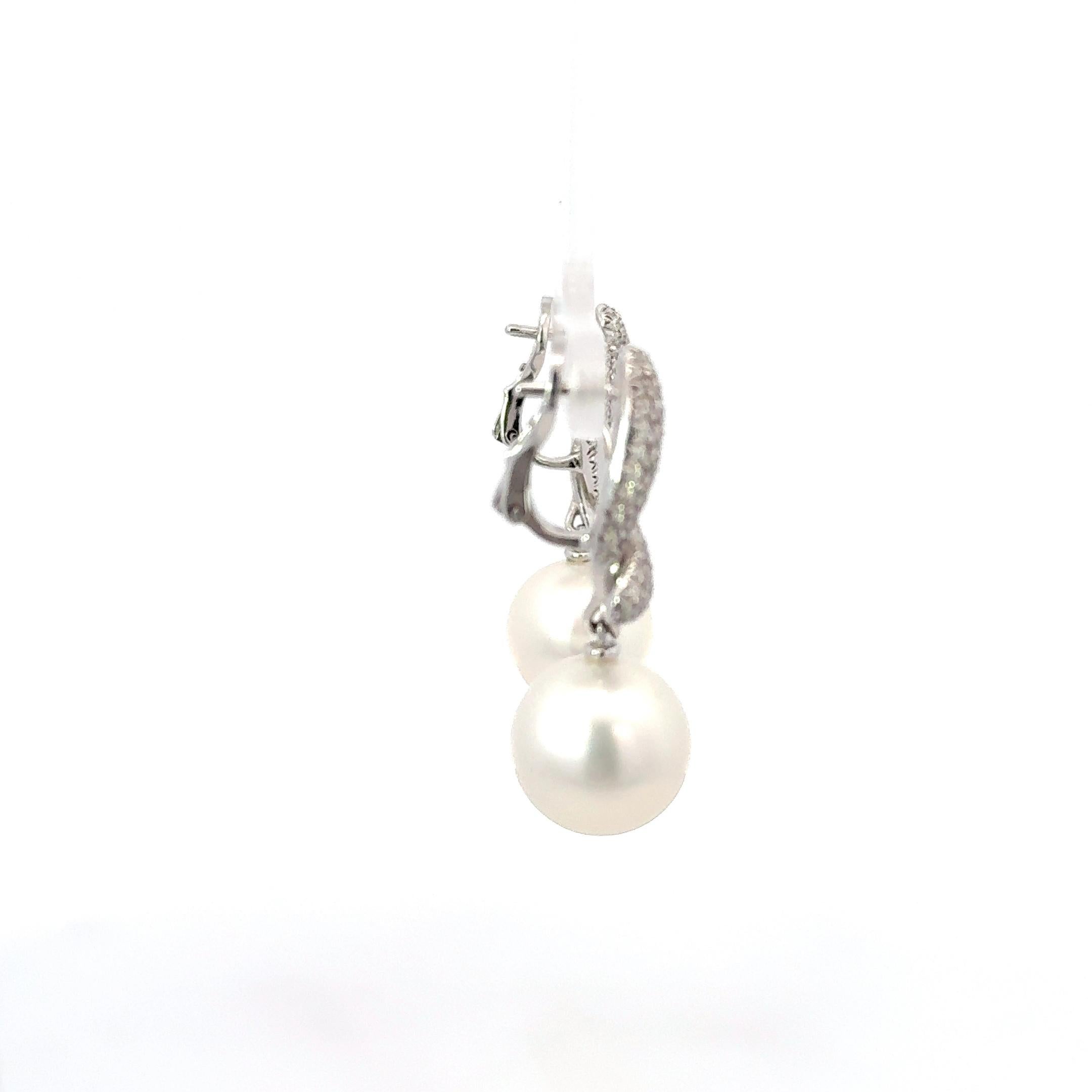Round Cut Utopia Freshwater Pearl & Diamond Earrings in 18K White Gold