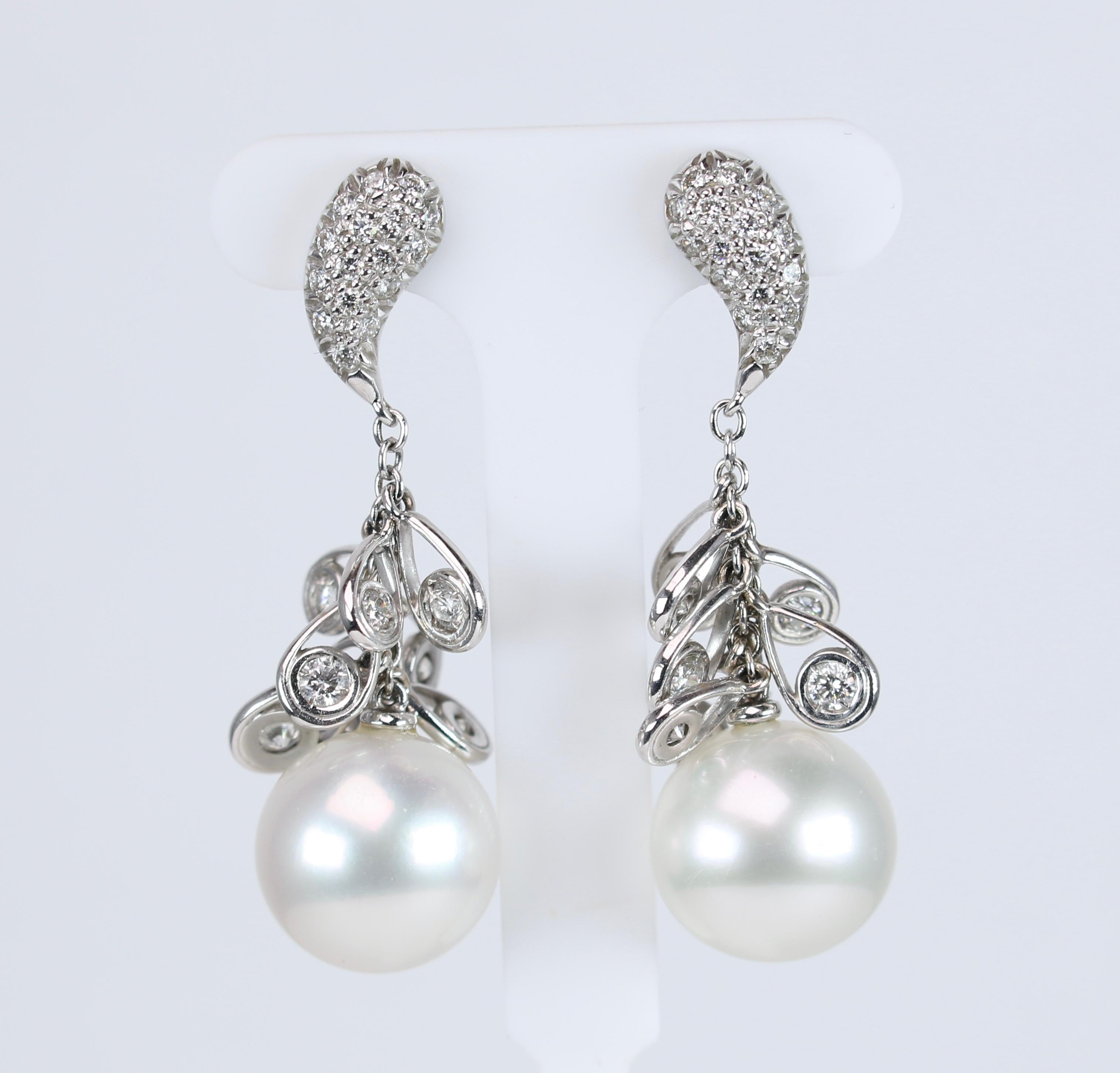 18K White Gold and Pave Pearl Drops 
12.5MM Pearls in Utopia Earrings 
