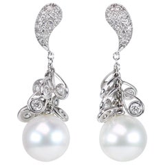 Retro Utopia Pearl and Diamond Drop Earrings