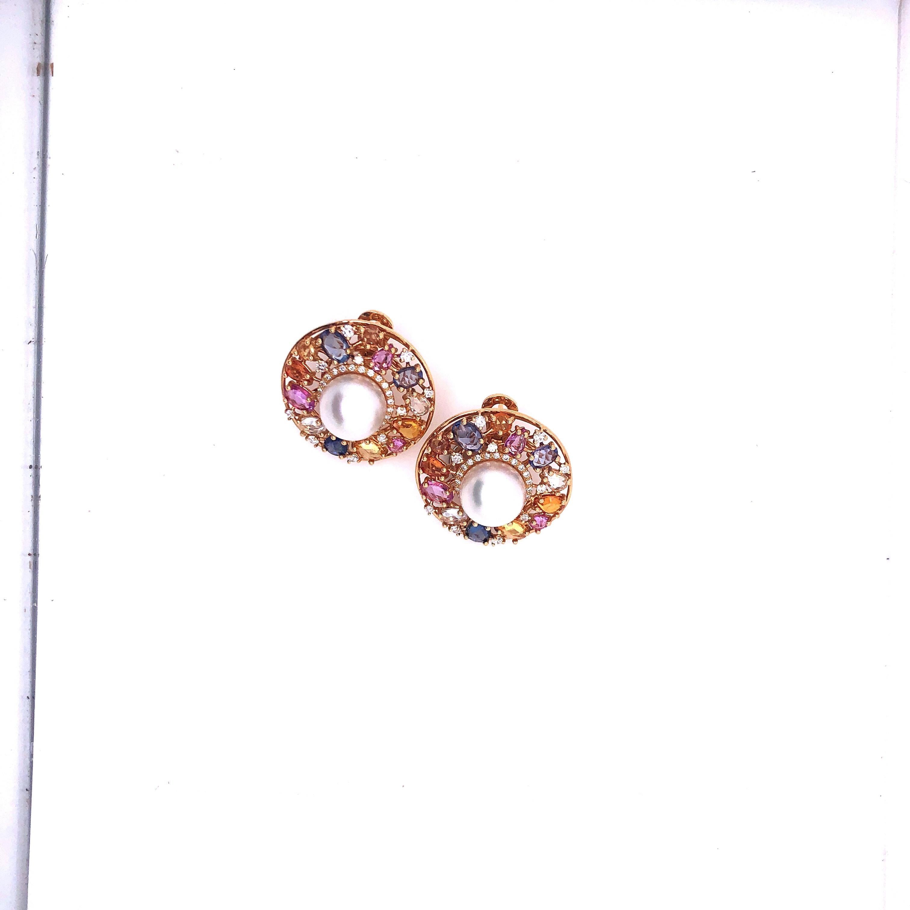 Utopia Rose Gold Pearl Sapphire and Diamond Earrings 2