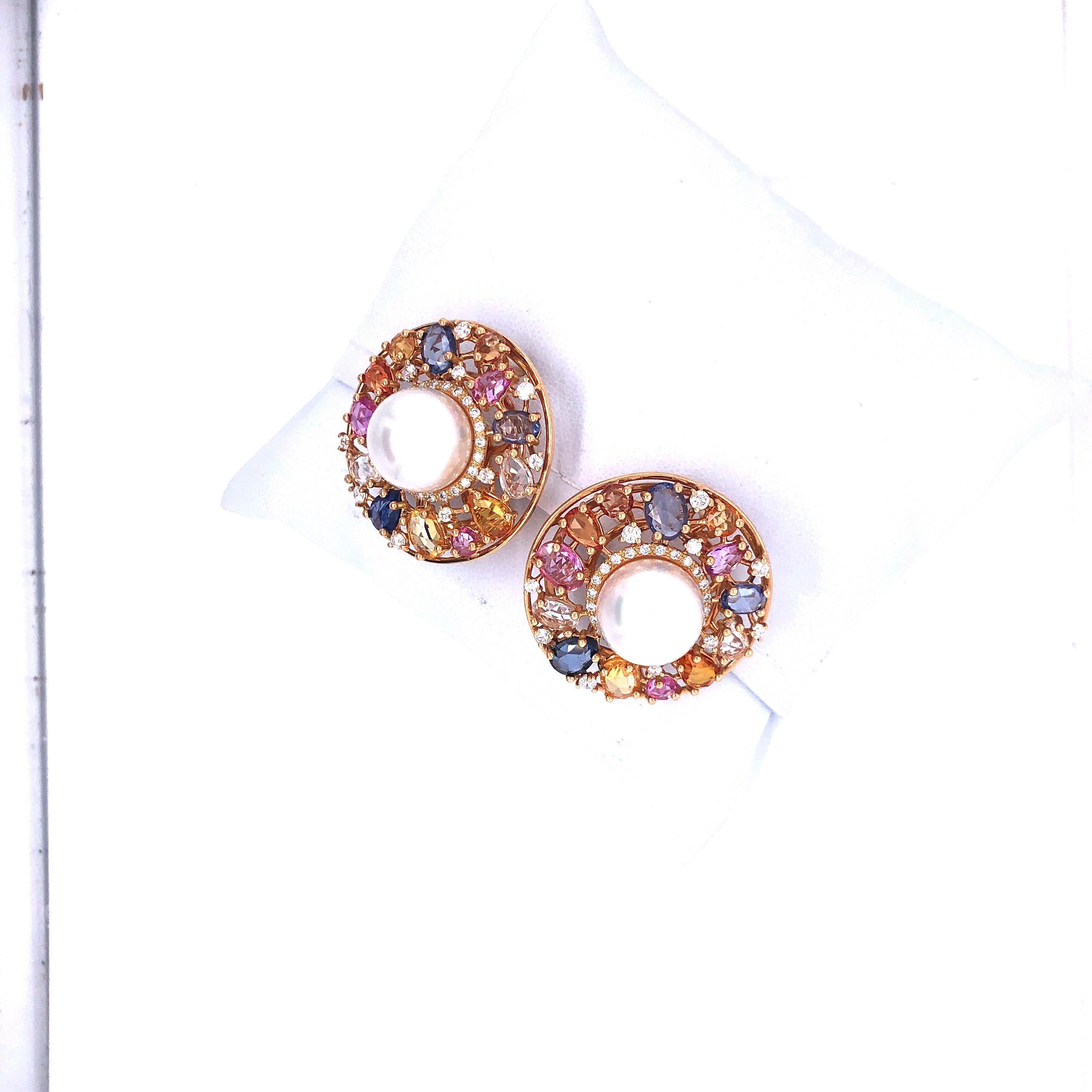 Utopia Rose Gold Pearl Sapphire and Diamond Earrings 3