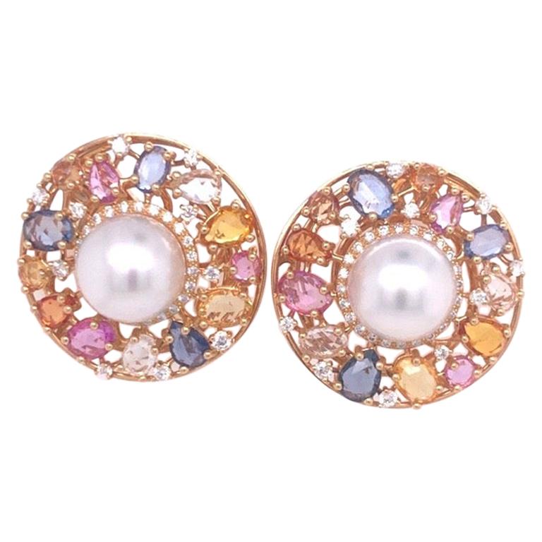 Utopia Rose Gold Pearl Sapphire and Diamond Earrings