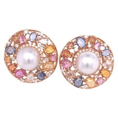 Vintage Utopia Rose Gold Pearl Sapphire and Diamond Earrings