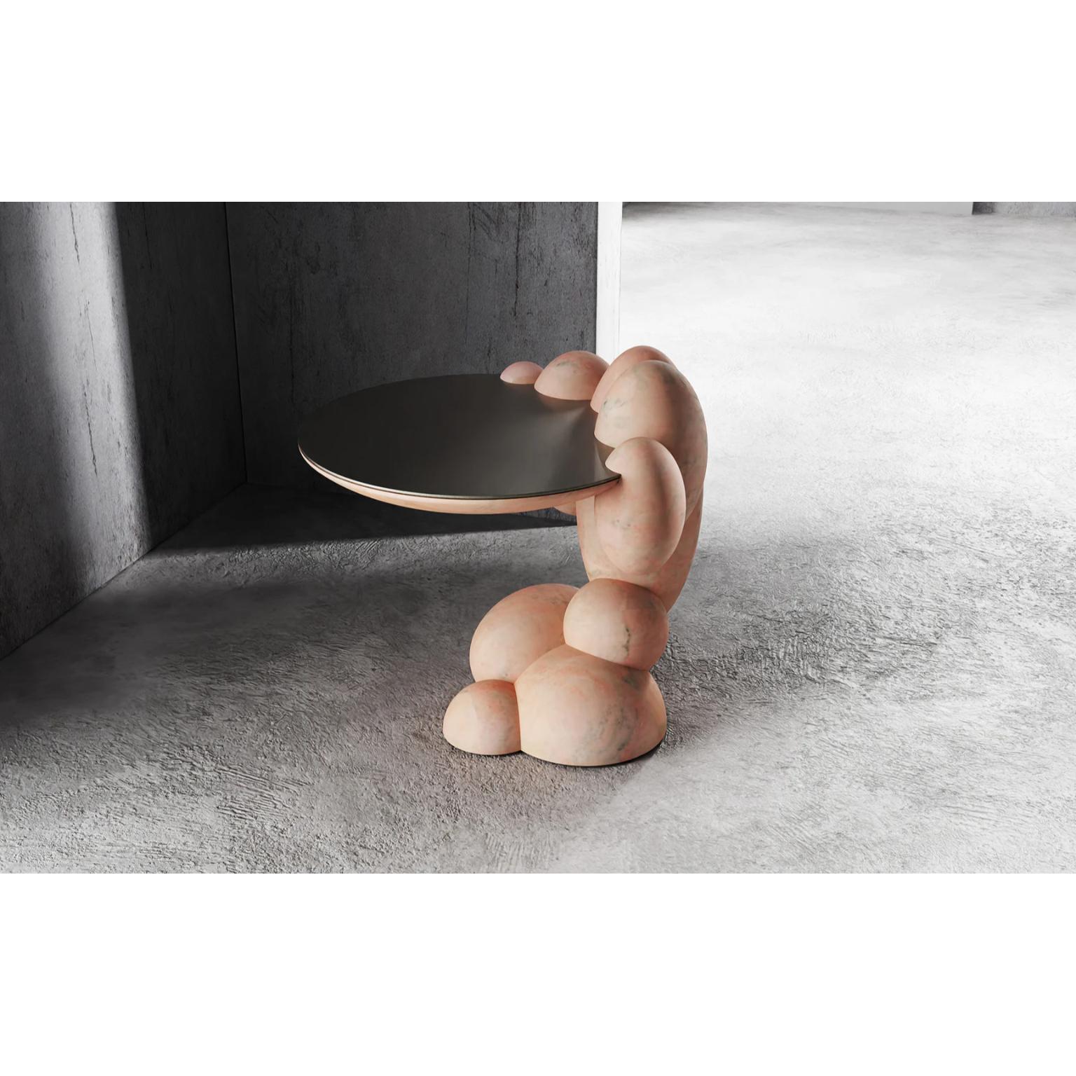 Utopia Tall Rosa Portugalo Side Table by Bohinc Studio
Limited Edition of 3+2 Pieces.
Dimensions: D 79 x W 68 x H 74 cm. 
Materials: Brass and Rosa Portugalo marble.

Utopia Tall and Short Side Tables by designer Lara Bohinc is the latest addition