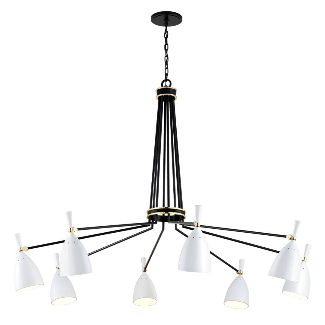 Martyn Lawrnce Bullard for Corbett Lighting
The Utopia Chandelier has a sculptural design inspired by a unique mix of periods, cultures and materials, starting with bold angular arms formed from handcrafted iron in a Satin Black finish. 
Reminiscent