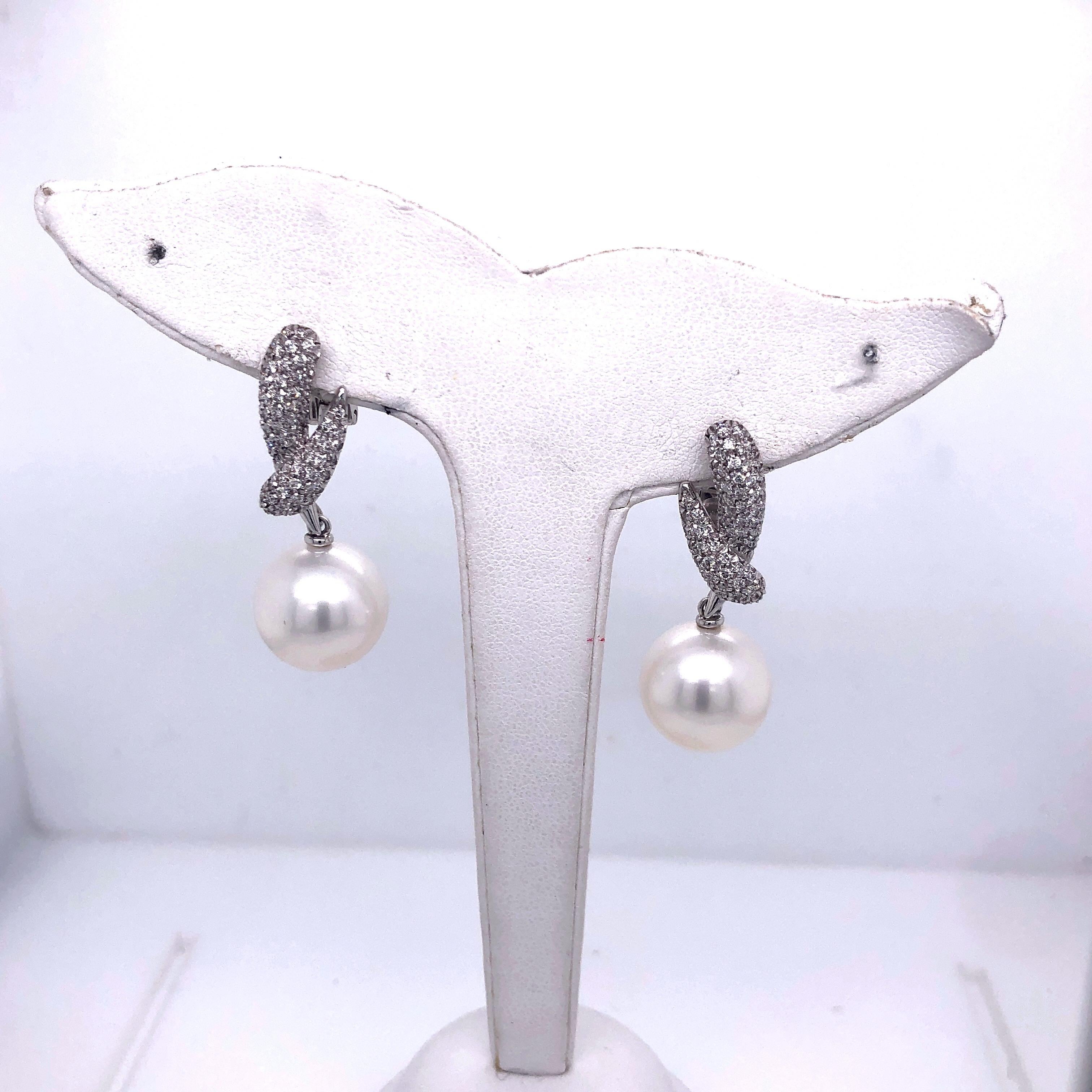 Utopia White Pearl and Diamond Drop Earrings For Sale 5