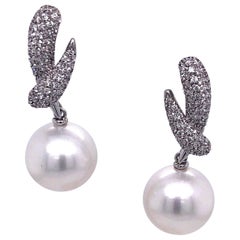 Vintage Utopia White Pearl and Diamond Drop Earrings