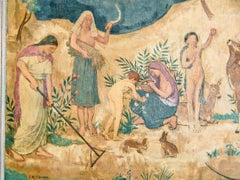 "Utopian Motif, " Lovely Art Deco Painting with Frieze of Agrarian Labors, 1946
